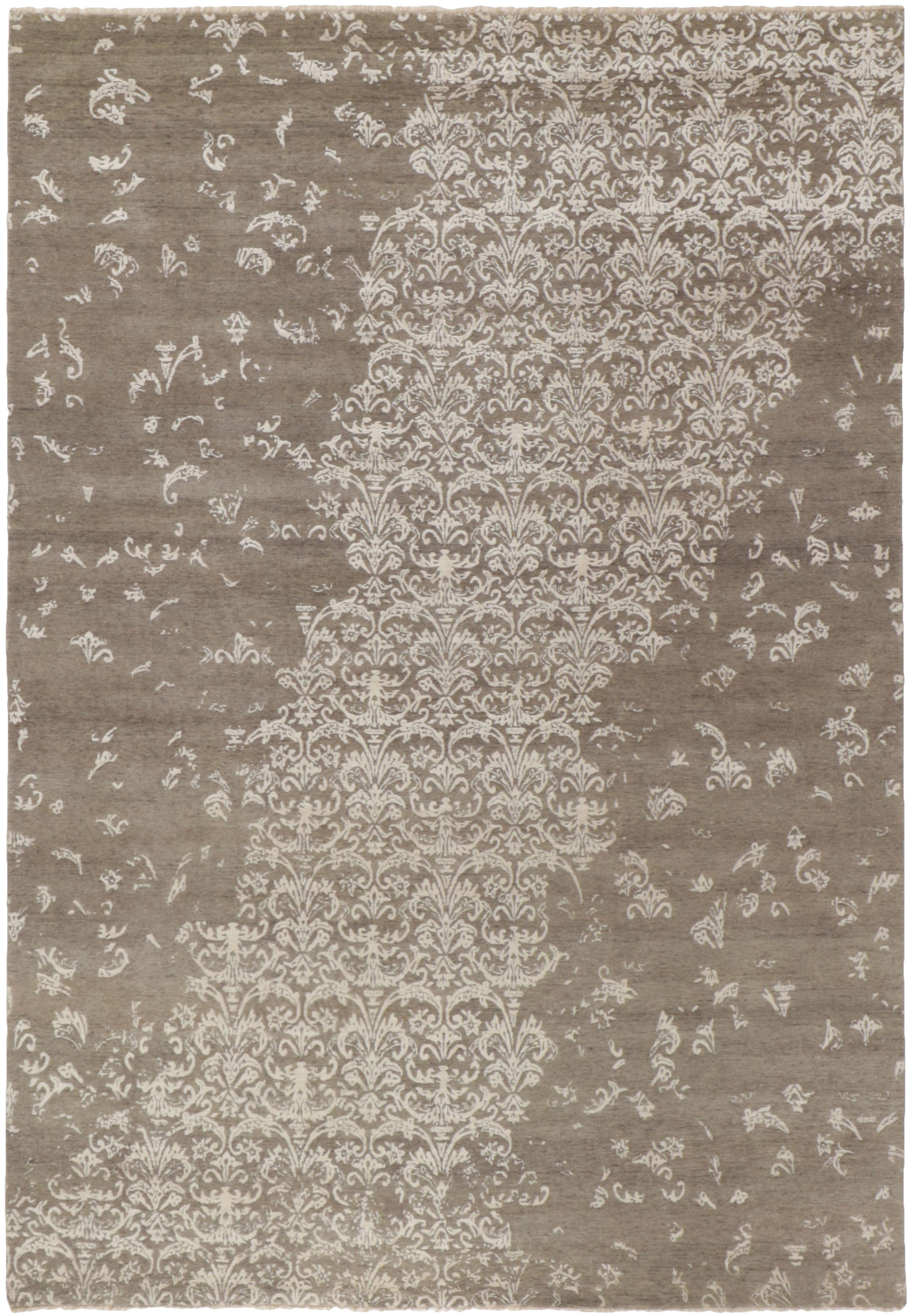 Authentic oriental rug with a damask pattern in beige