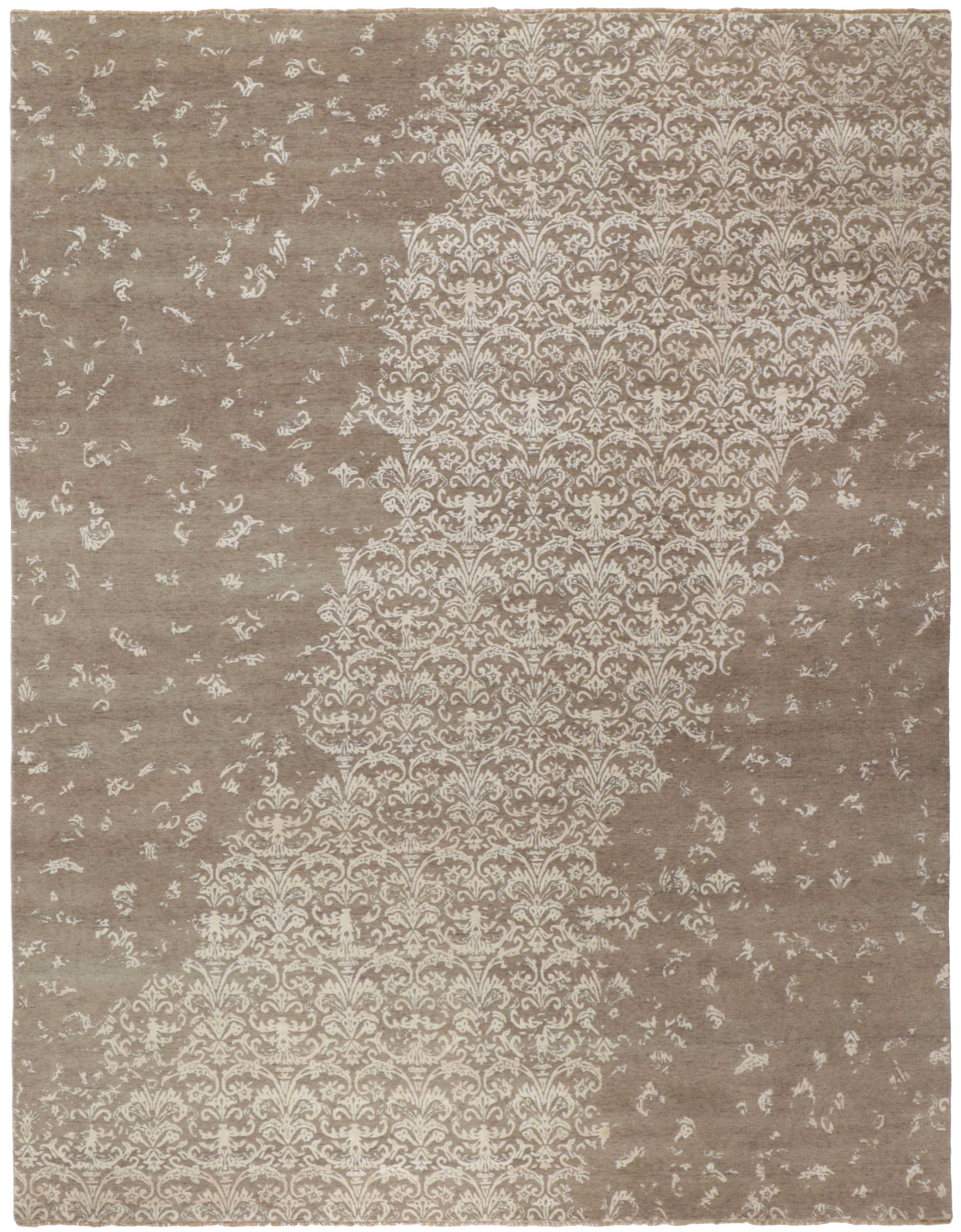 Authentic oriental rug with a damask pattern in cream