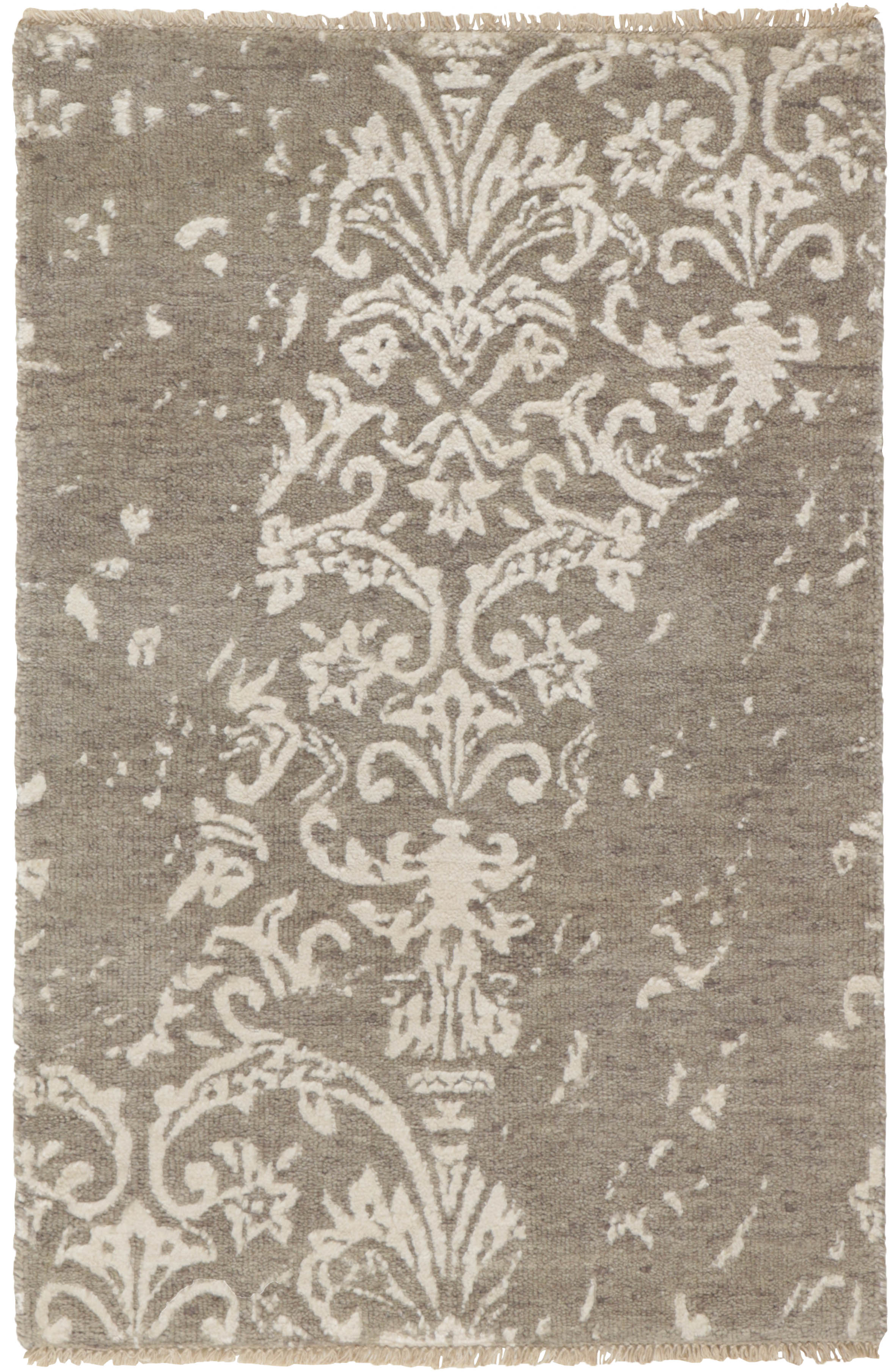 Authentic oriental rug with a damask pattern in beige and ivory