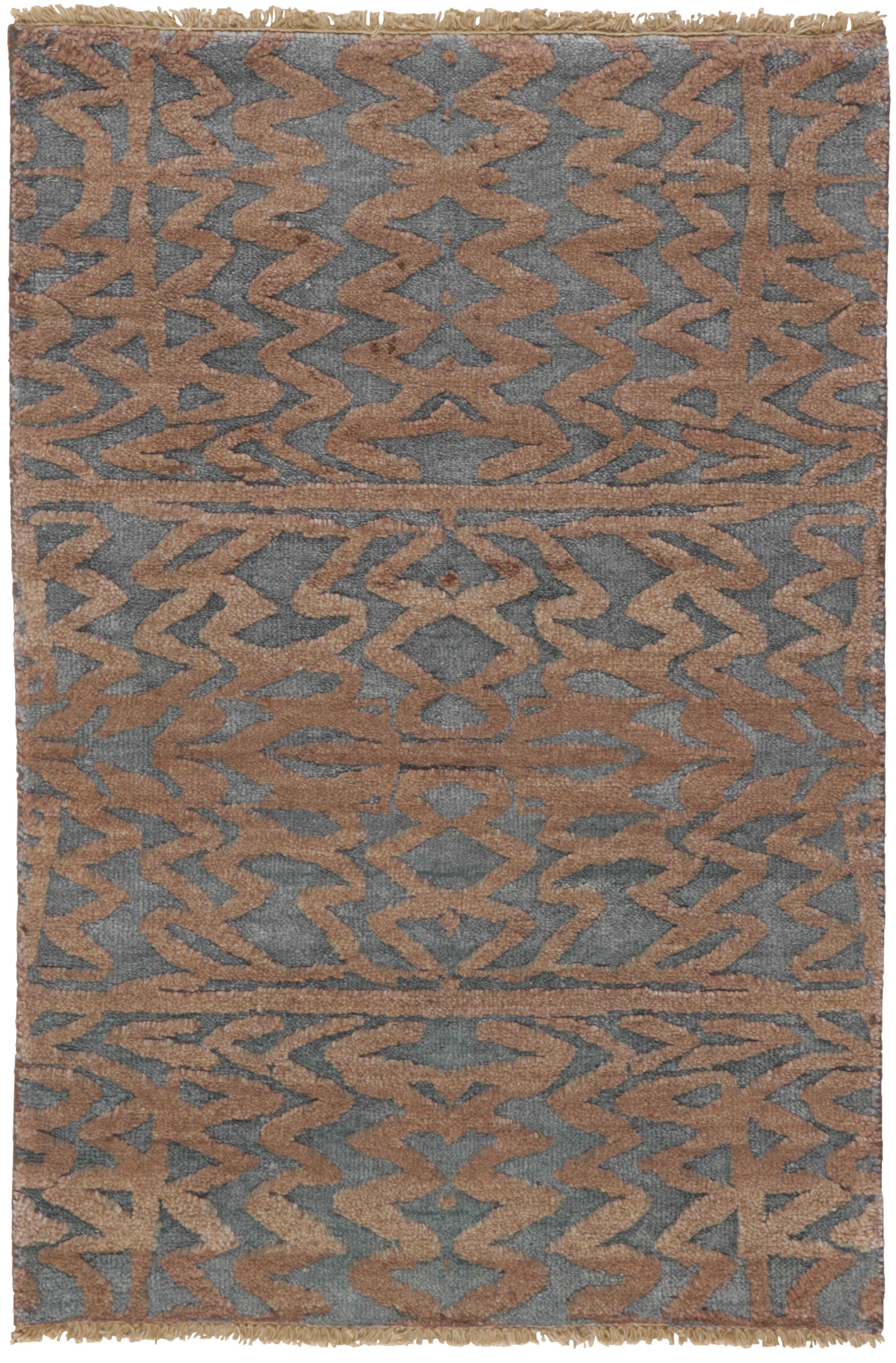 Authentic oriental rug with a damask pattern in grey and beige