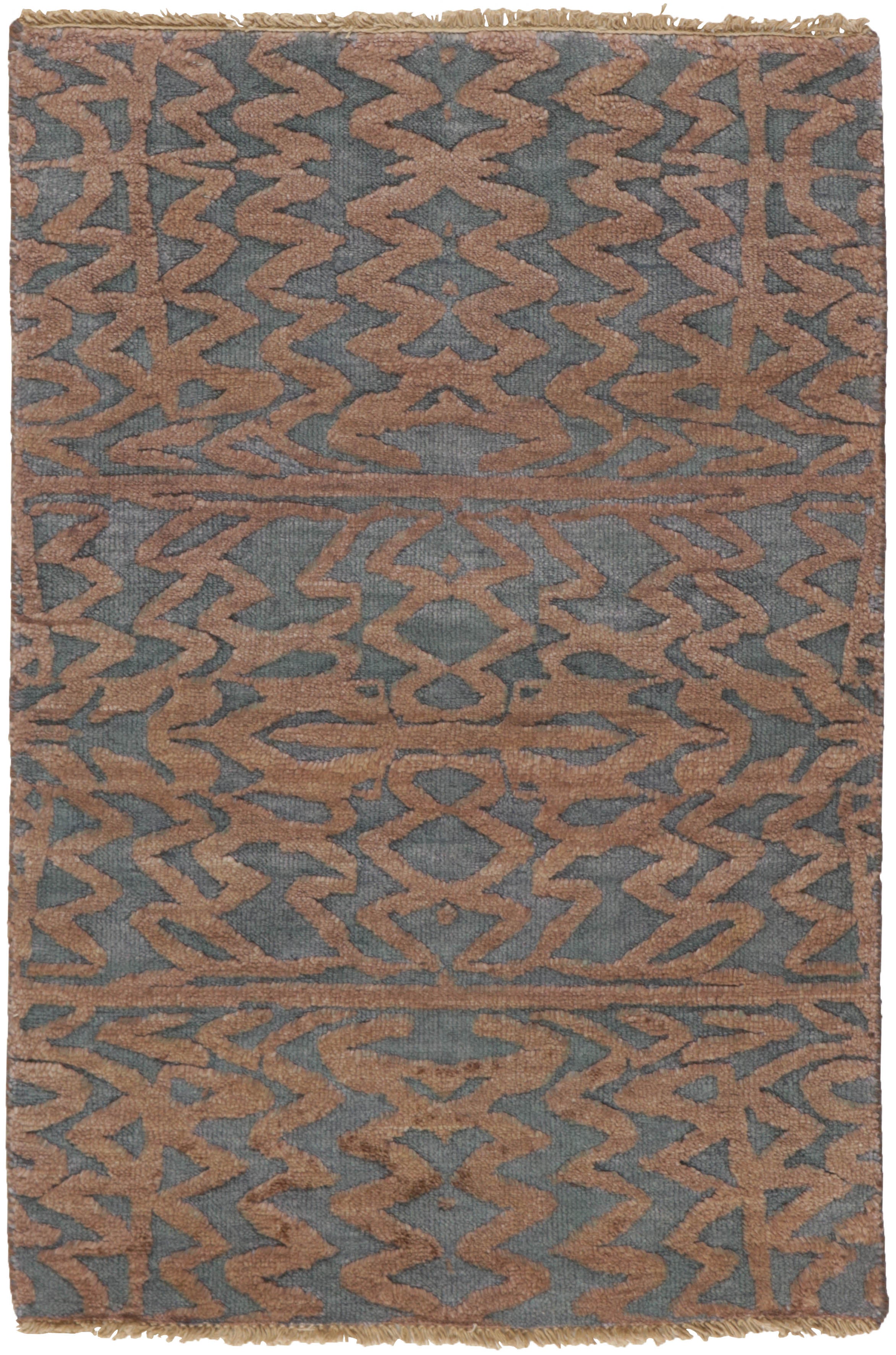 Authentic oriental rug with a damask pattern in grey and beige