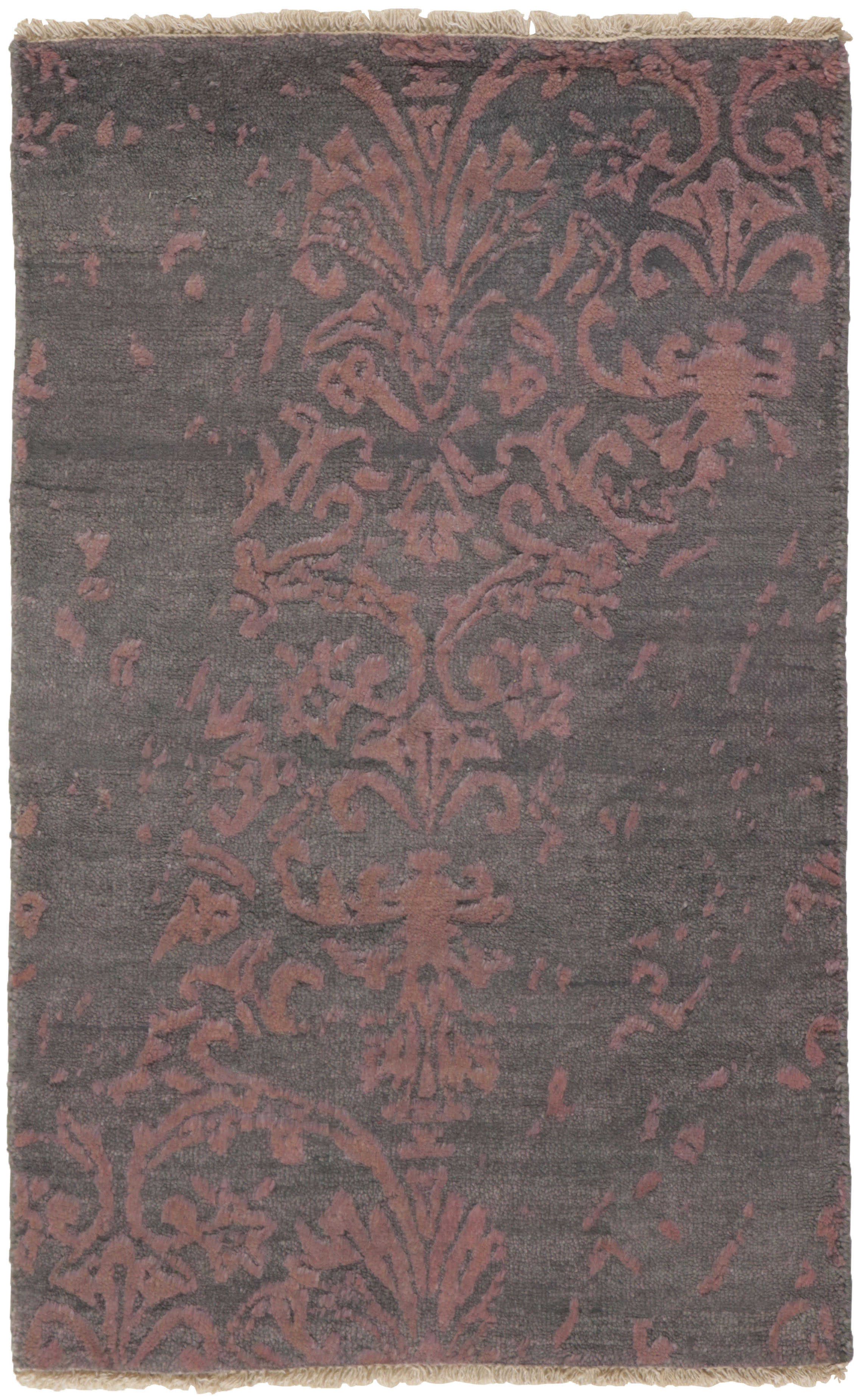 Authentic oriental rug with a damask pattern in black