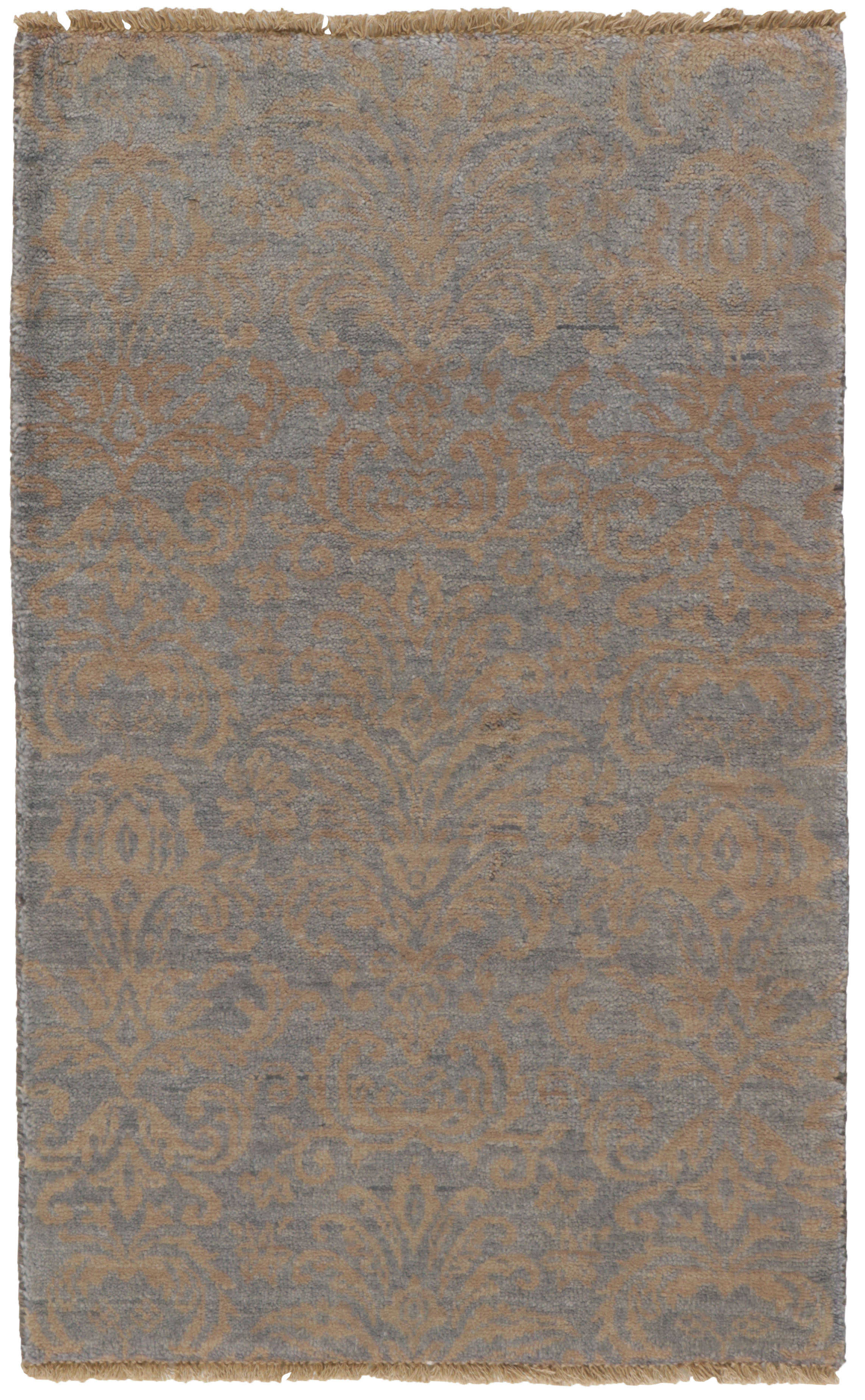 Authentic oriental rug with a damask pattern in black