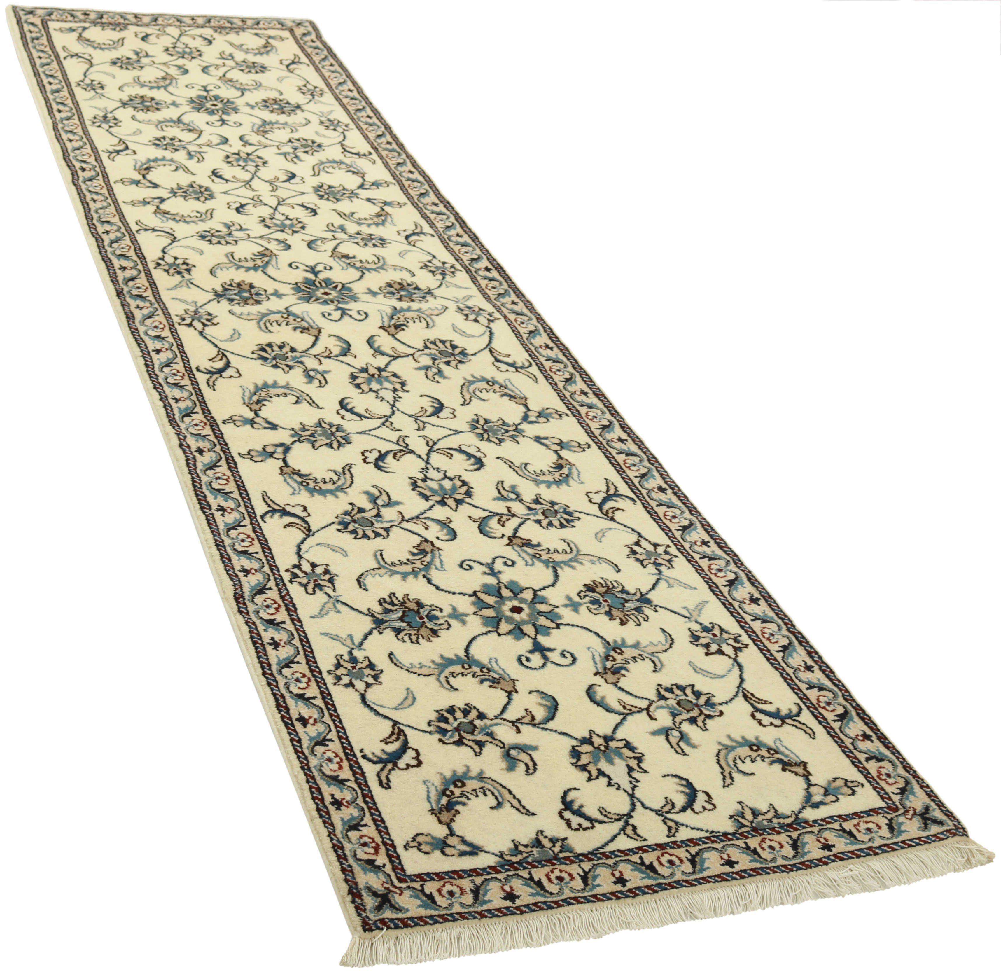 authentic persian runner with a cream floral design