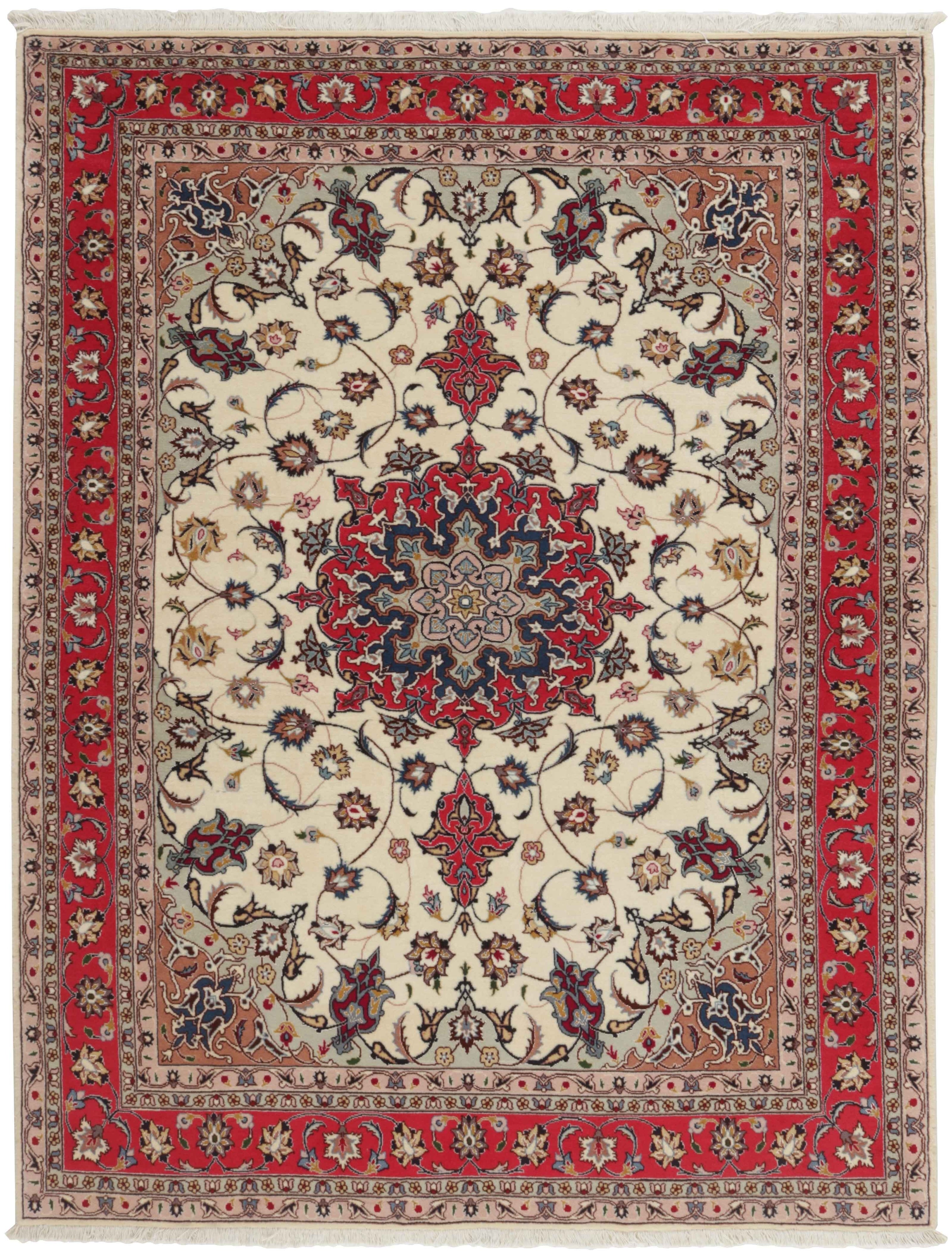 Authentic persian rug with traditional floral design in red, blue and beige