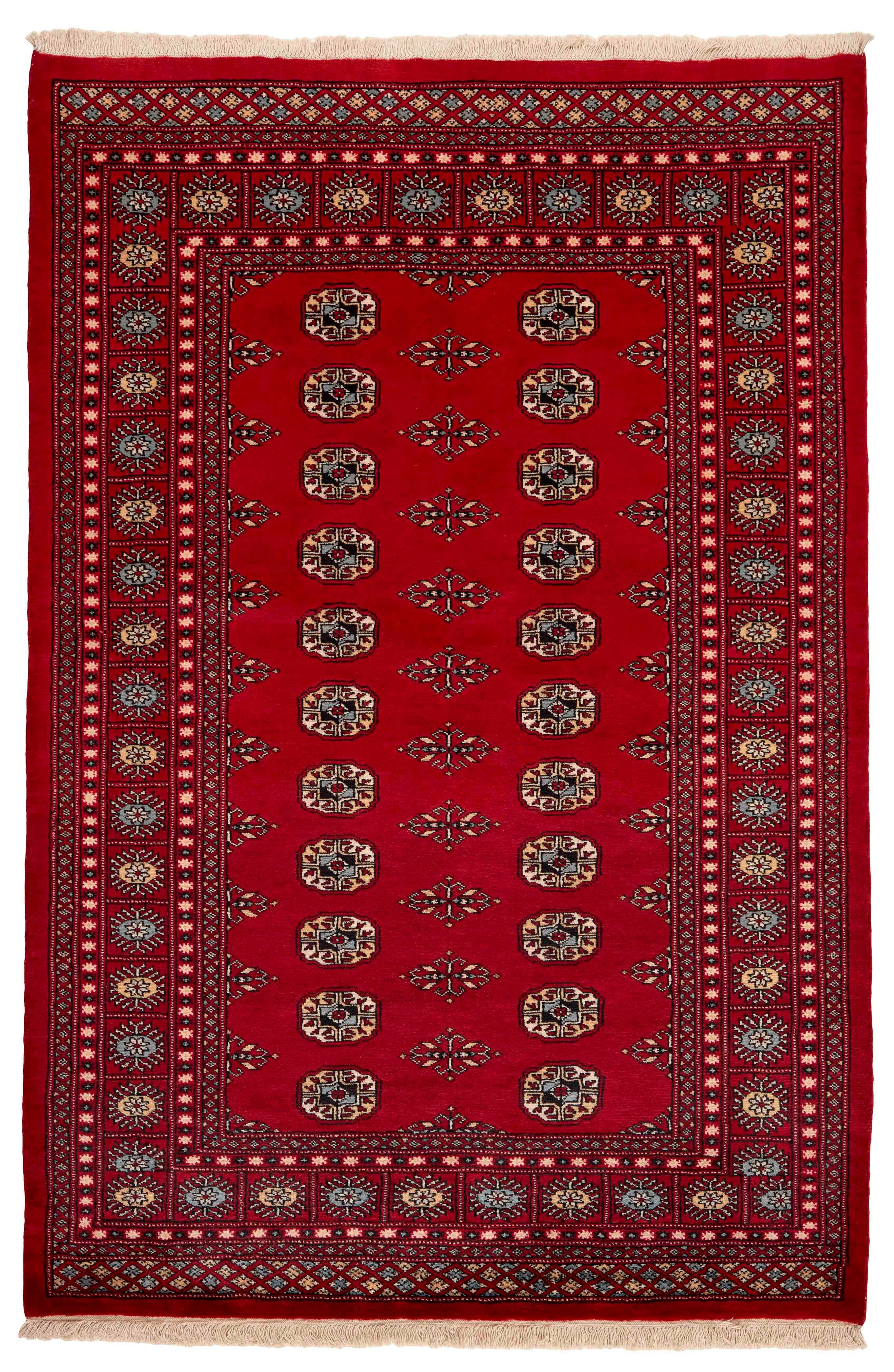 red oriental rug with traditional pattern