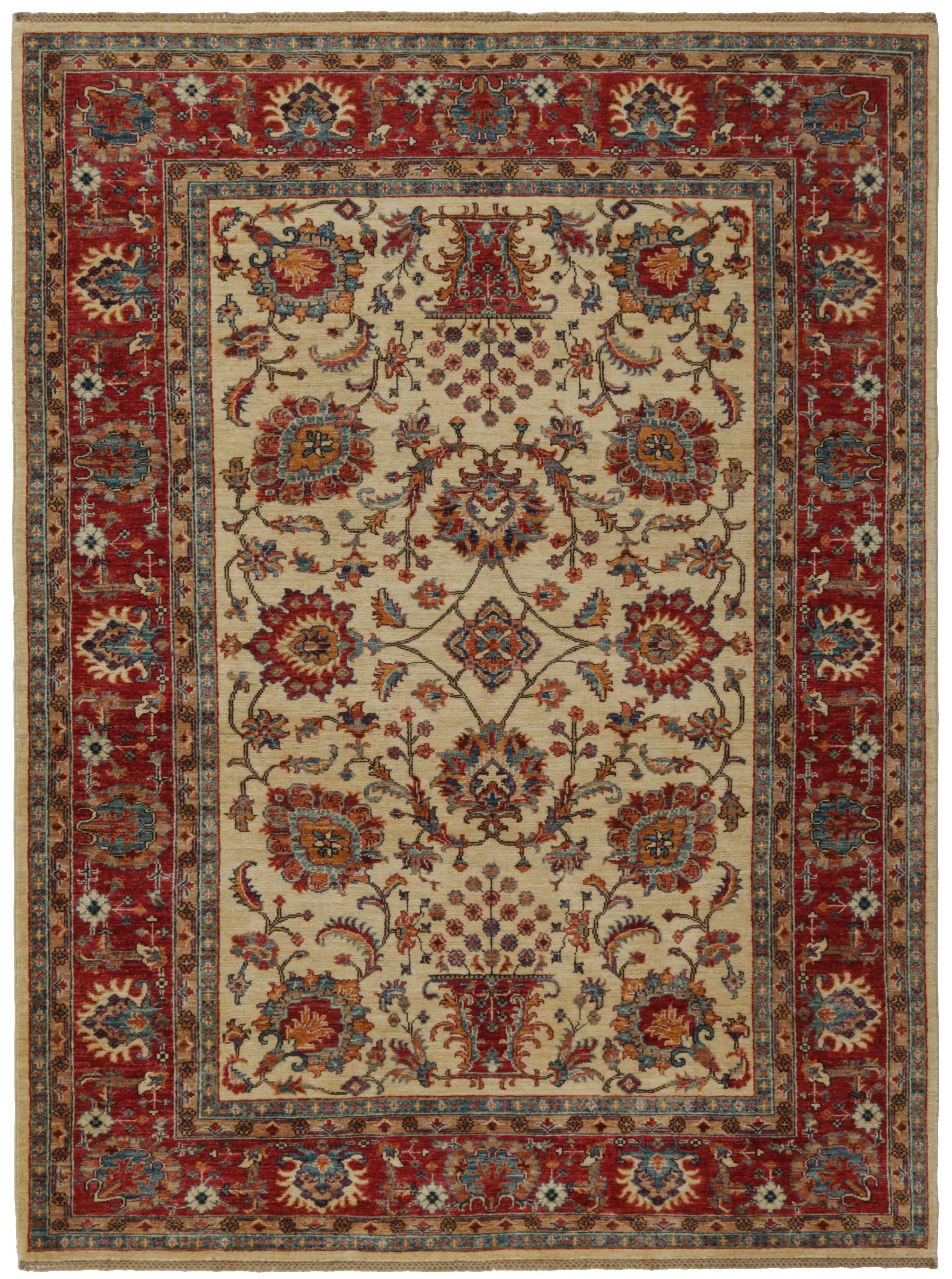 oriental rug with red and beige floral pattern