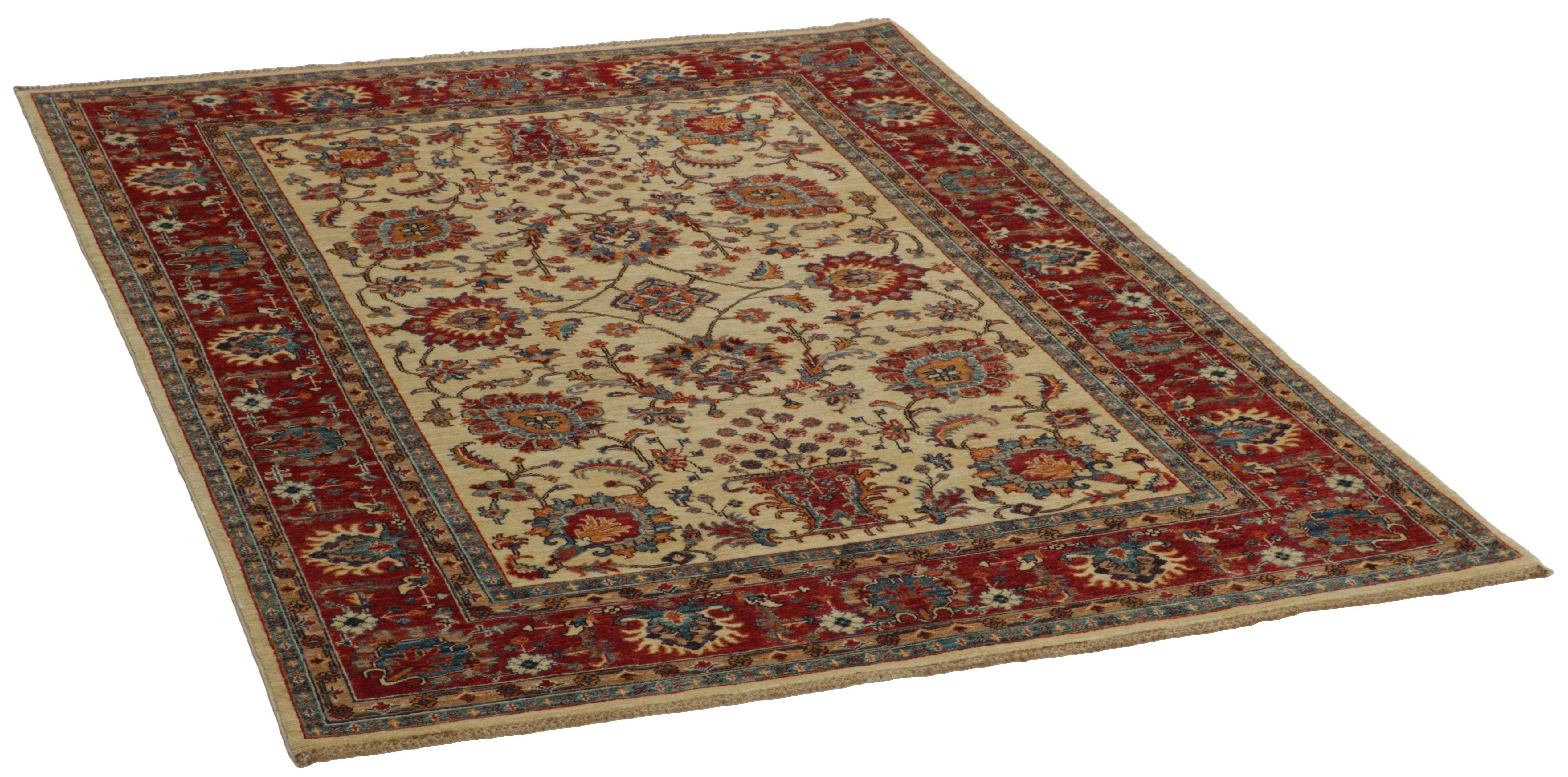 oriental rug with red and beige floral pattern