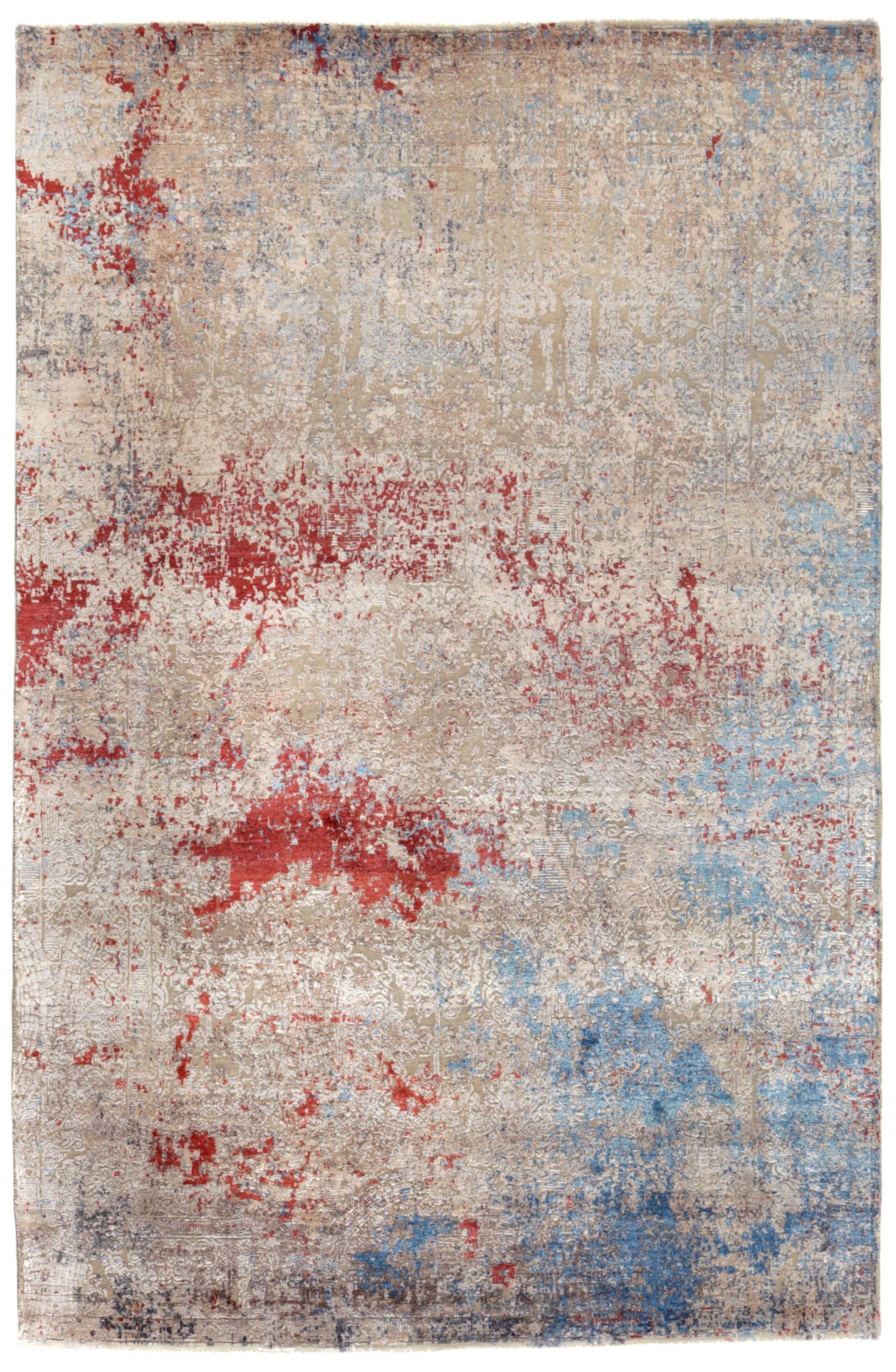 red and blue abstract rug