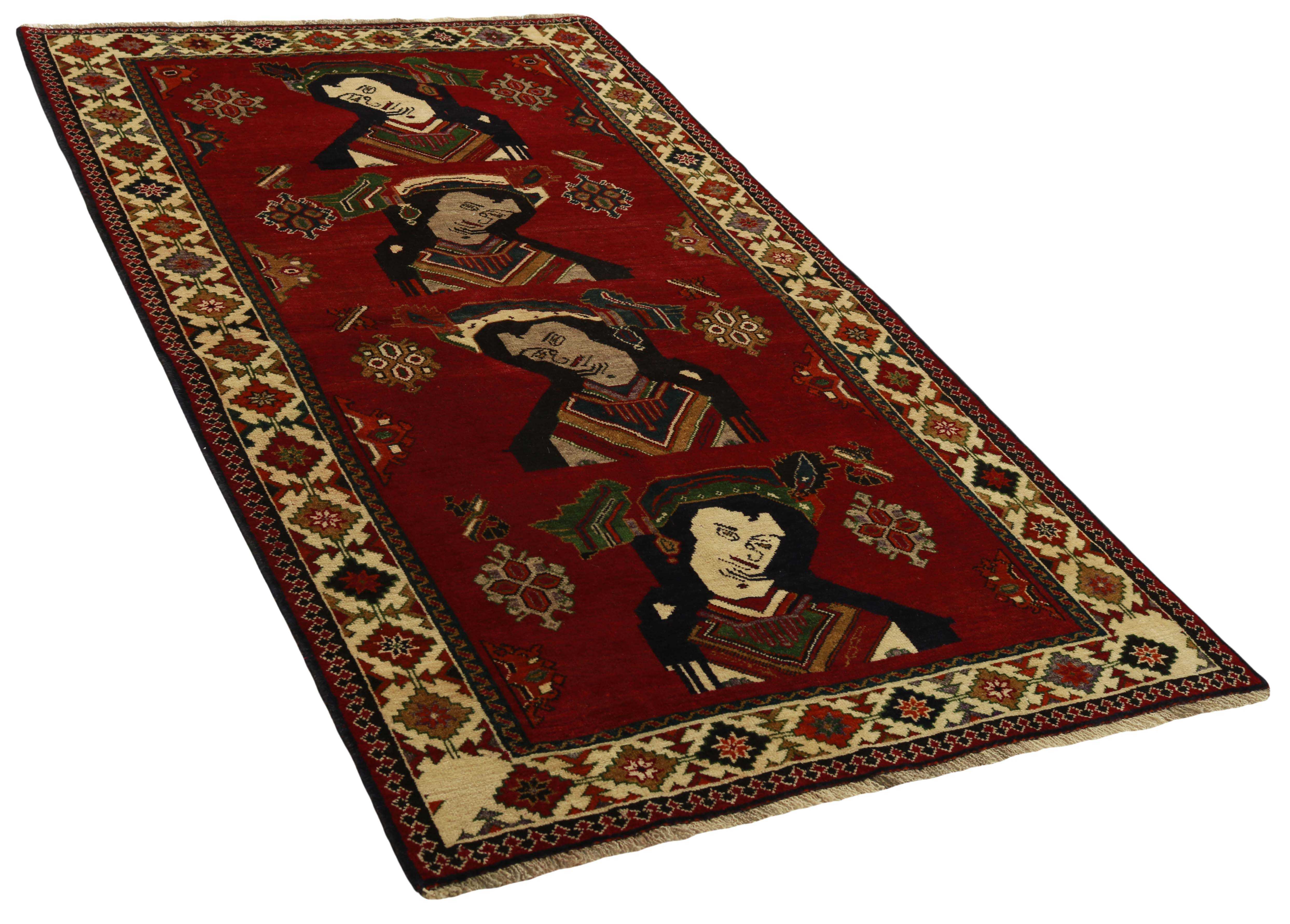 red and black persian rug with traditional figural design