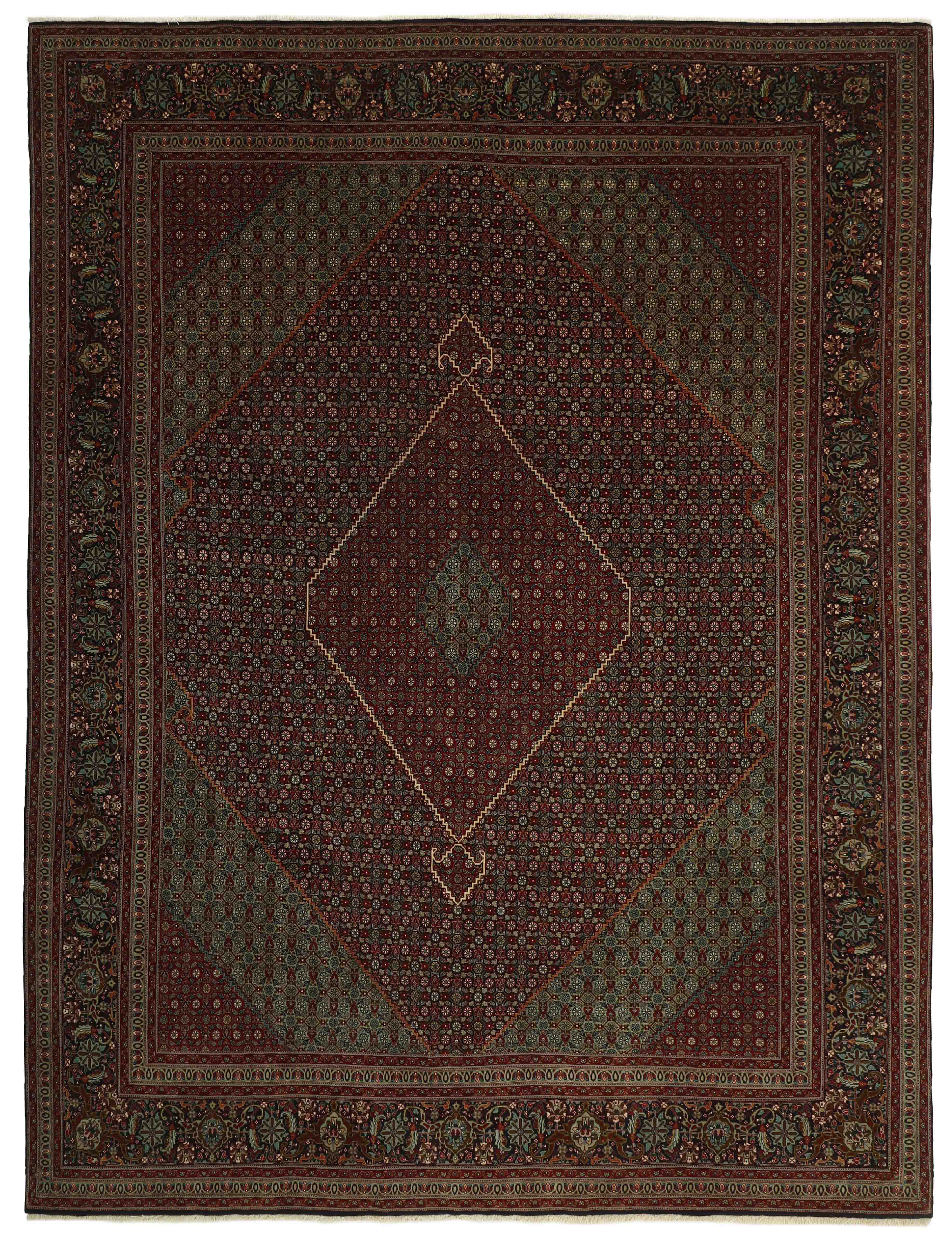 Authentic persian rug with traditional floral design in red, cream and beige