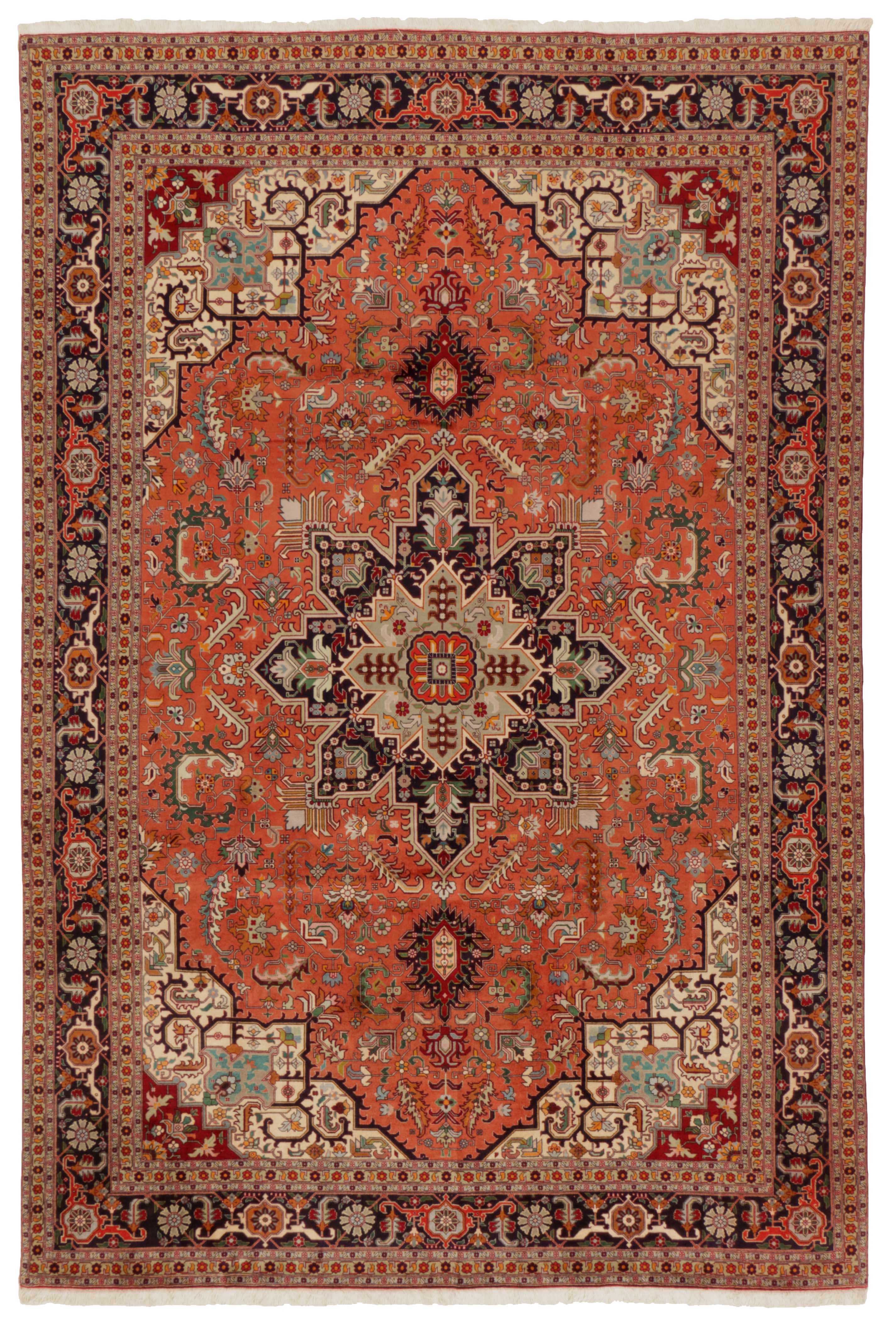 Authentic persian rug with traditional floral design in red, blue and white 
