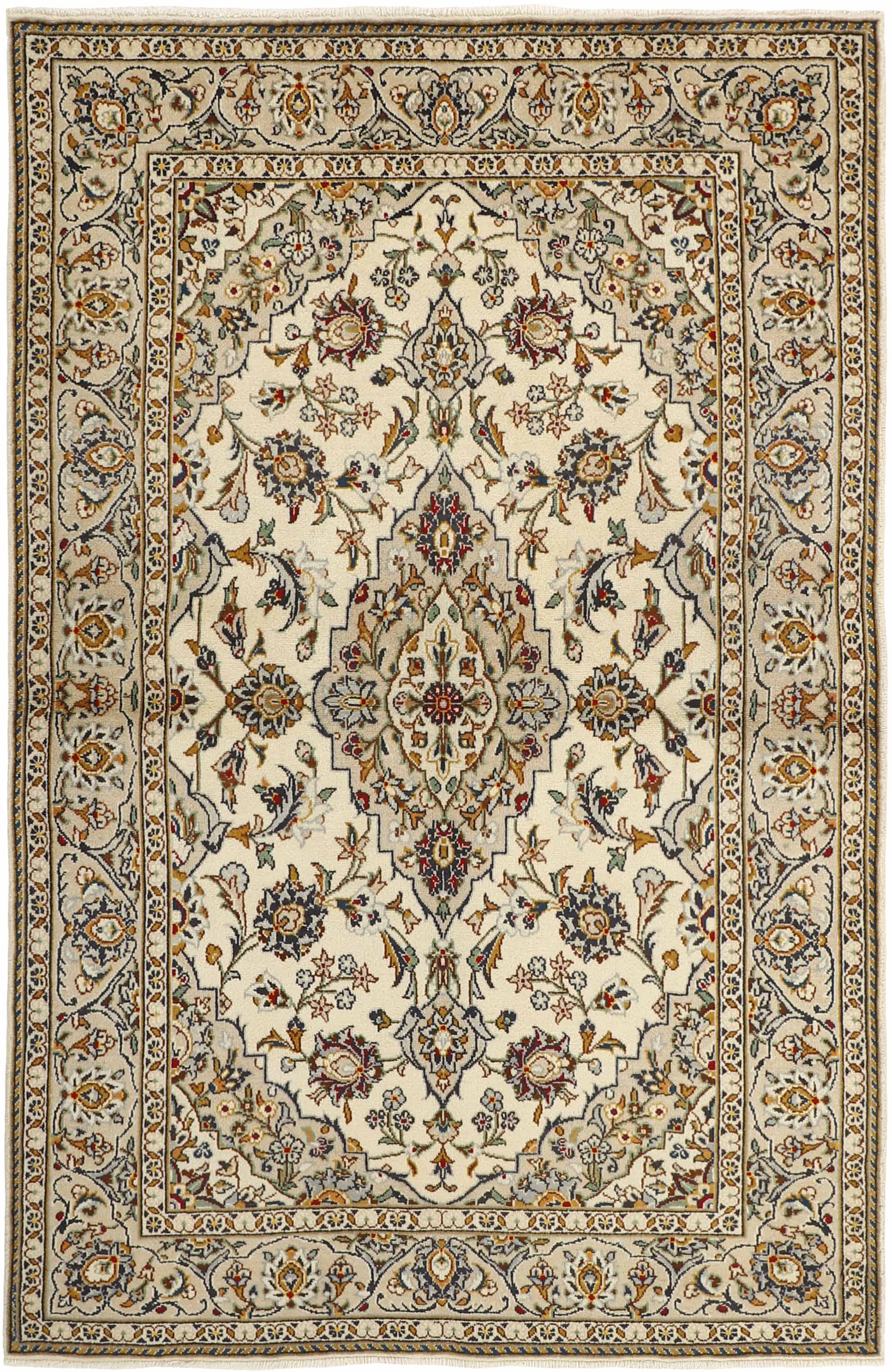 Authentic persian rug with traditional floral design in red and blue