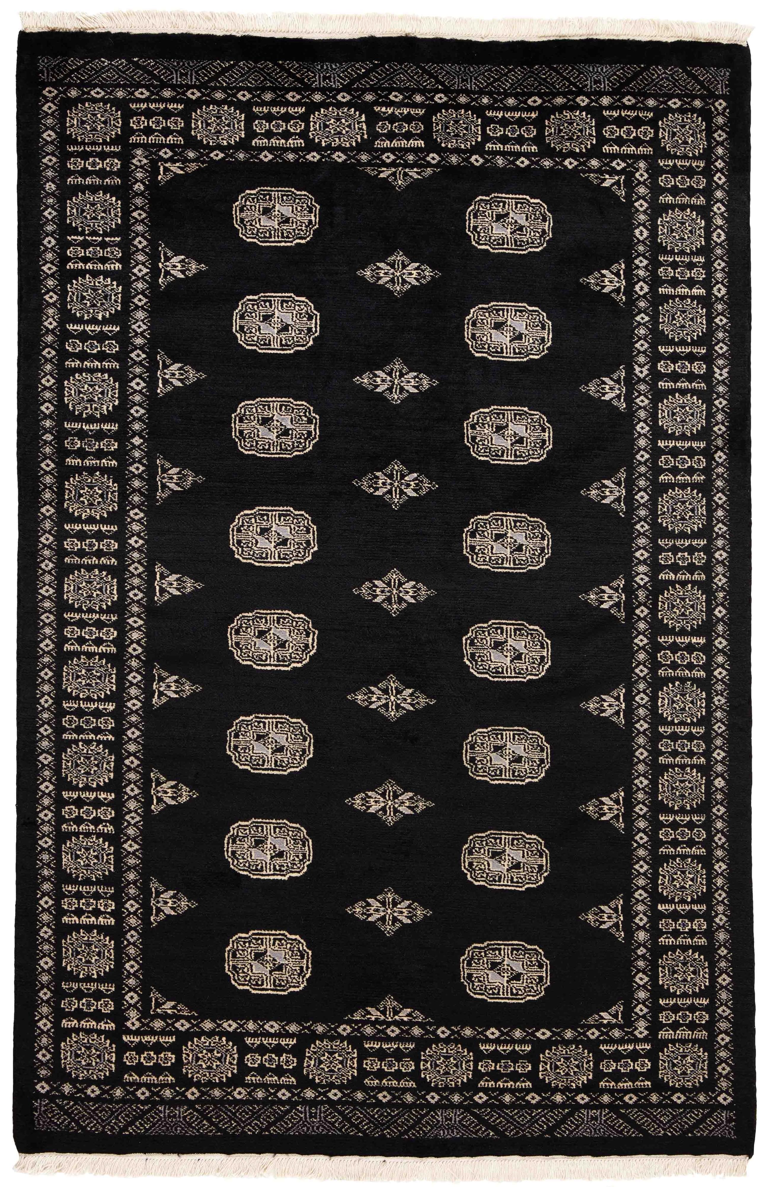 black oriental rug with traditional pattern