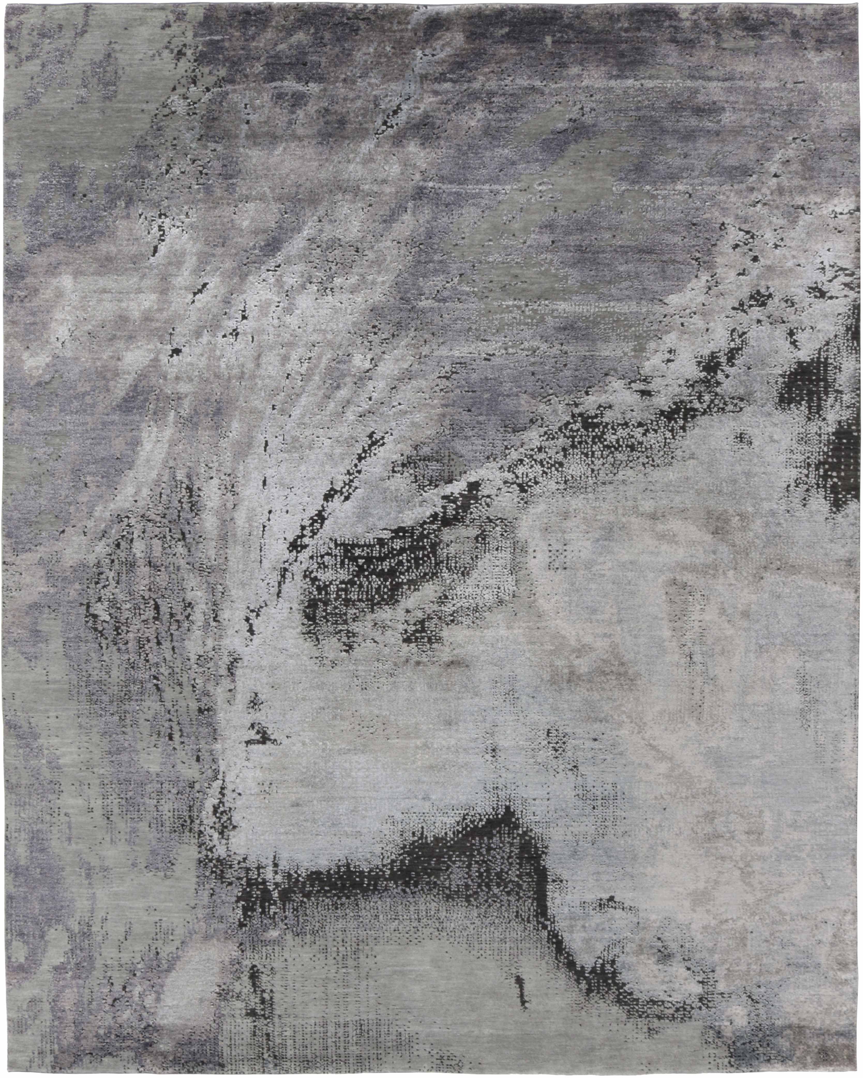 Large area rug with abstract design in grey and taupe