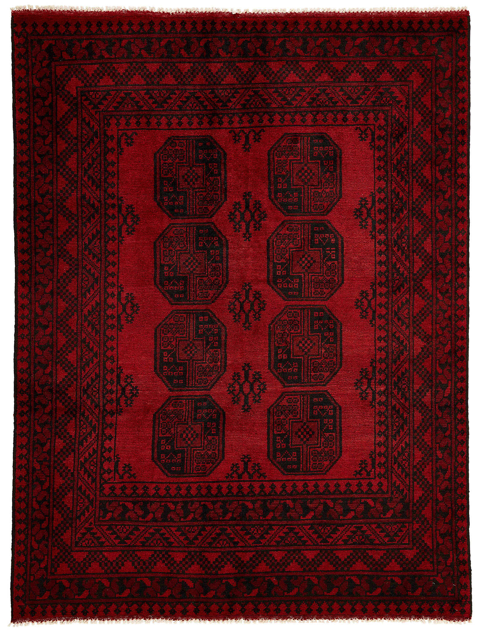 Red oriental rug with traditional , Elephant's foot pattern