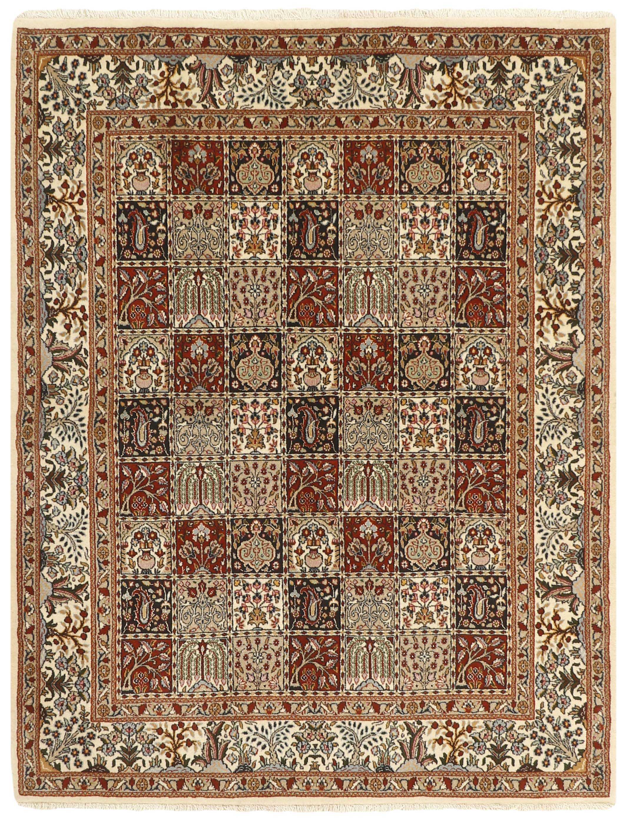 authentic persian rug with floral pattern in beige, blue and red