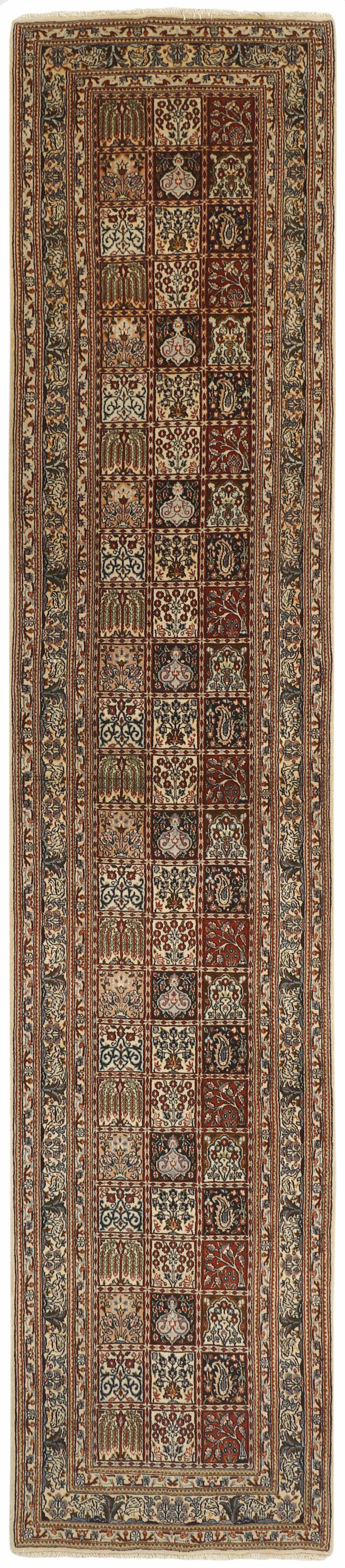 authentic persian runner with floral pattern in beige, grey and red