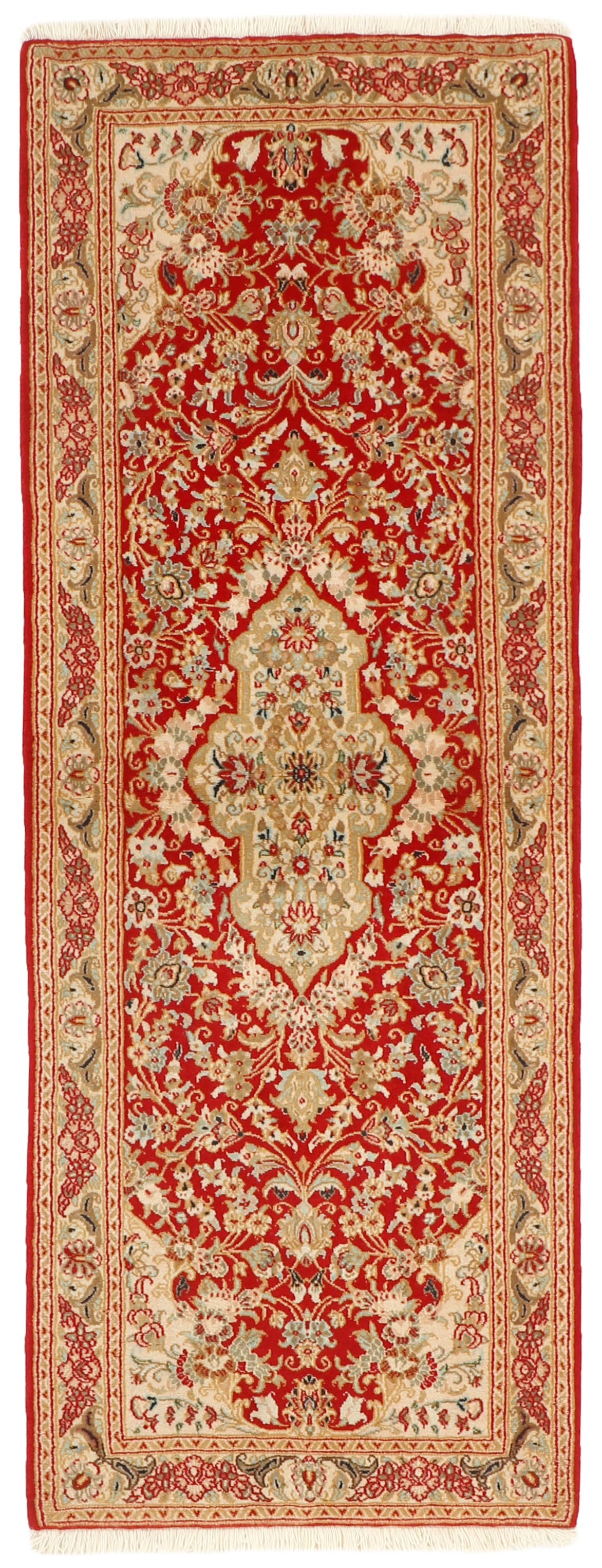 Authentic persian runner with a traditional floral design in red and beige