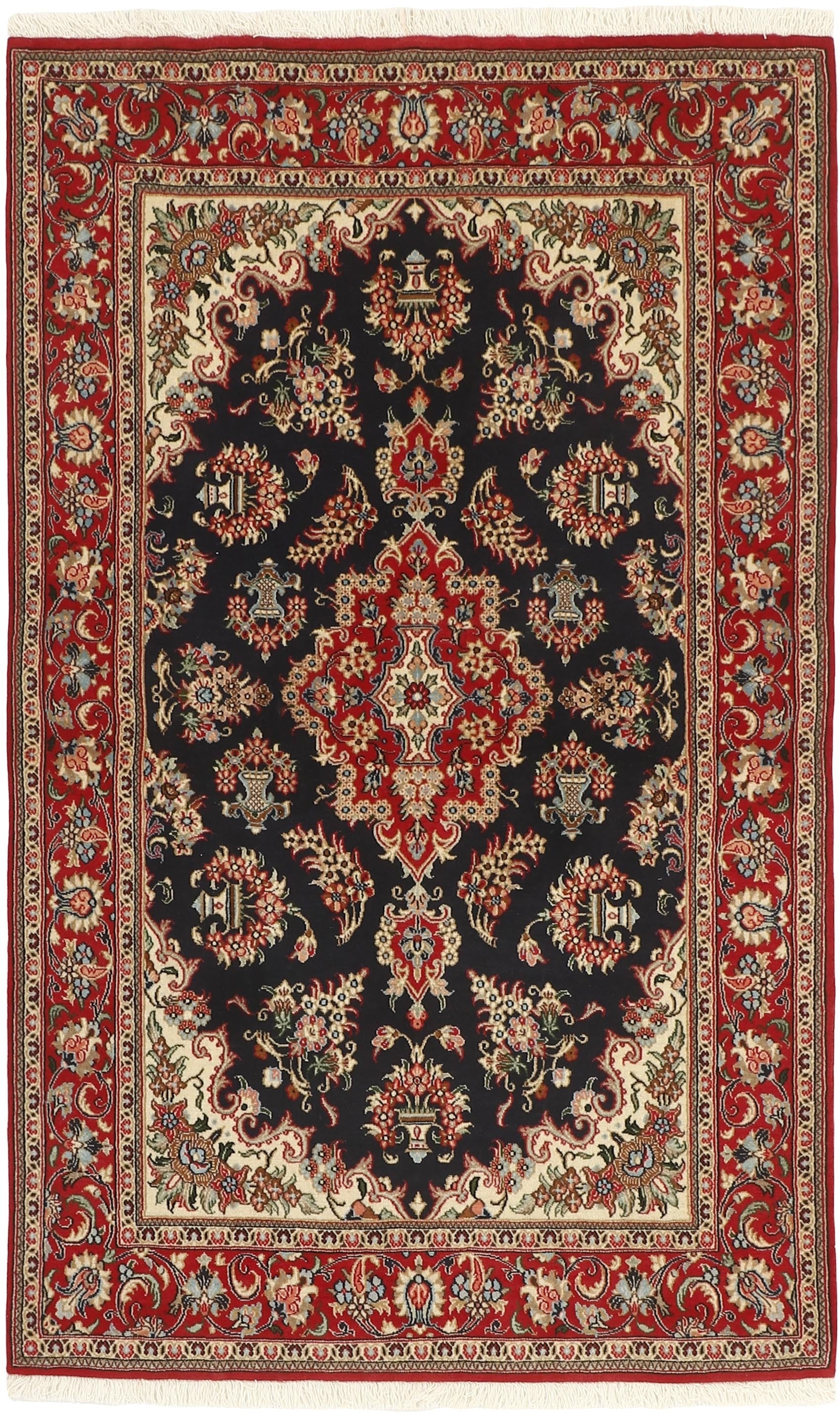 Authentic persian rug with a traditional floral design in red and beige