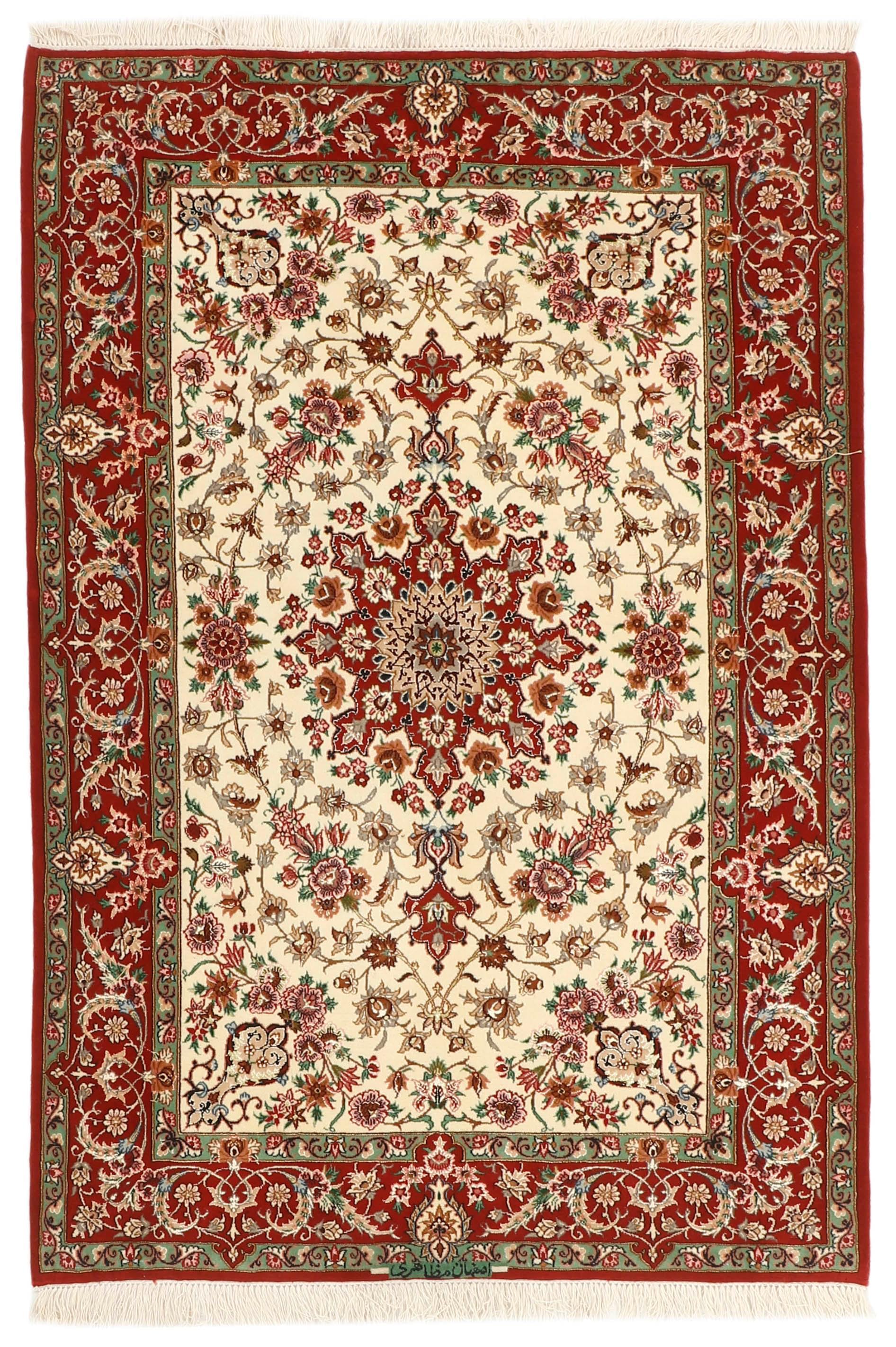 Authentic persian rug with traditional pattern in red and beige 