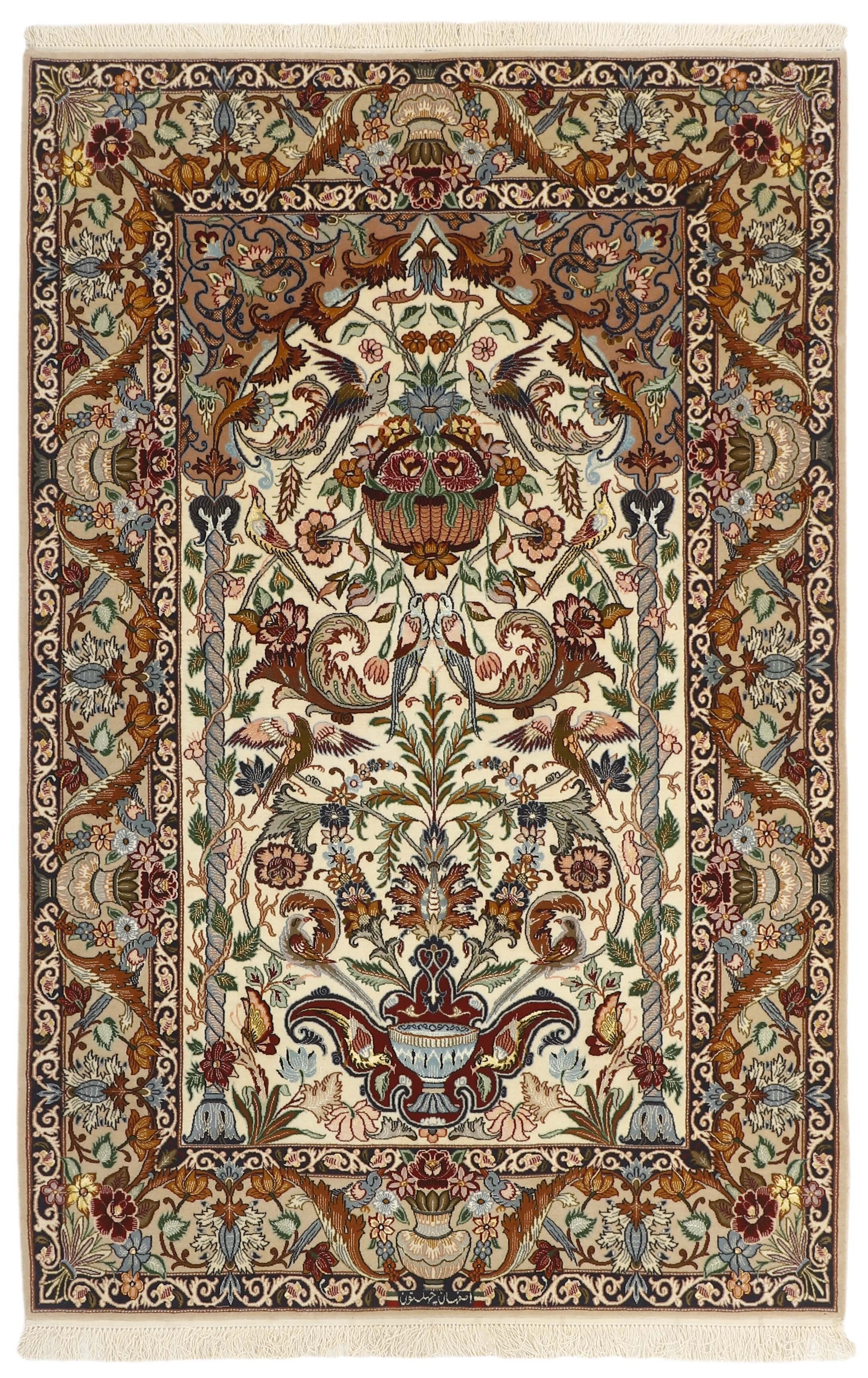 Authentic persian rug with traditional pattern in red, blue, green, beige and brown