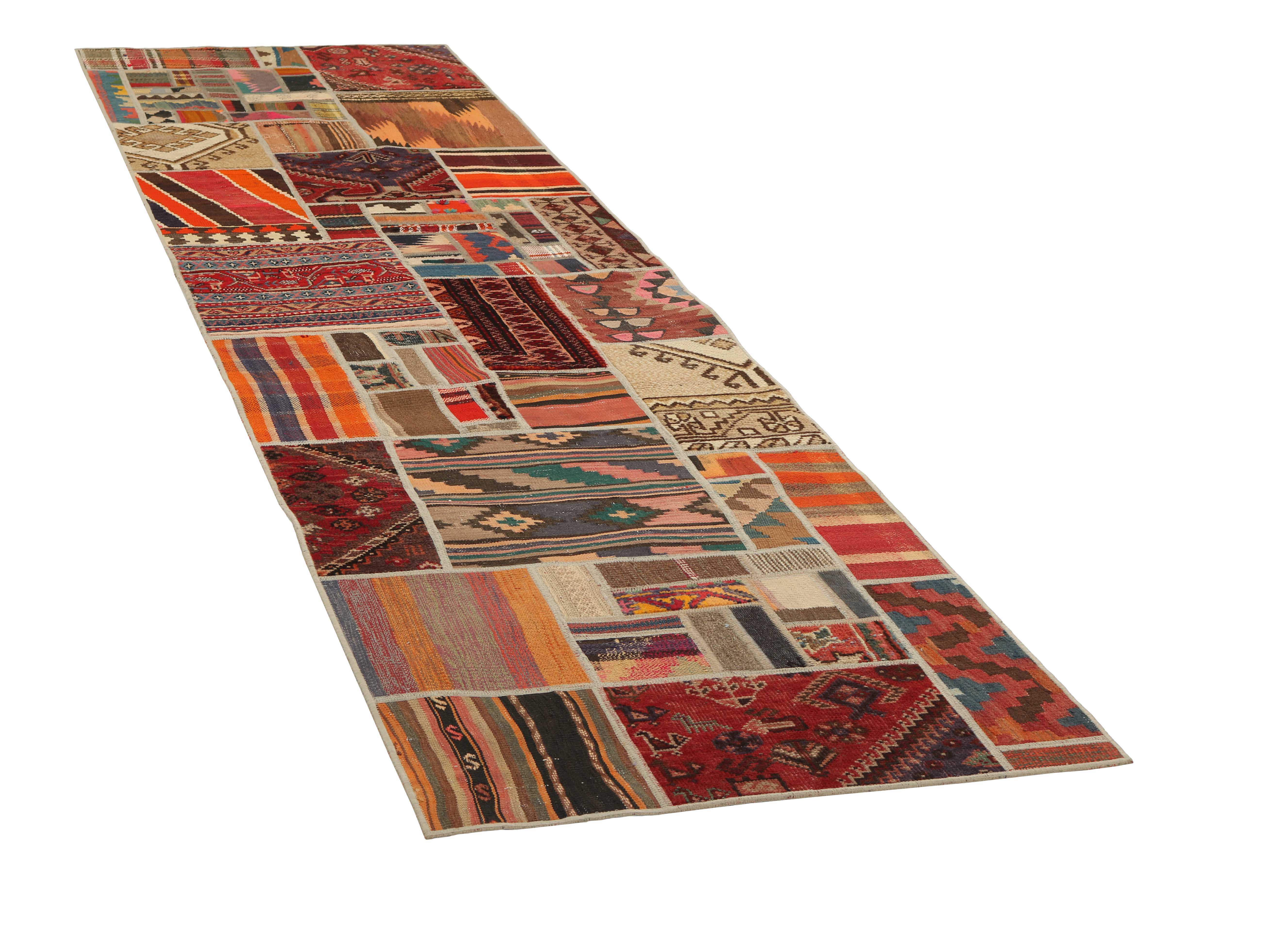 Authentic patchwork persian runner in multicolour