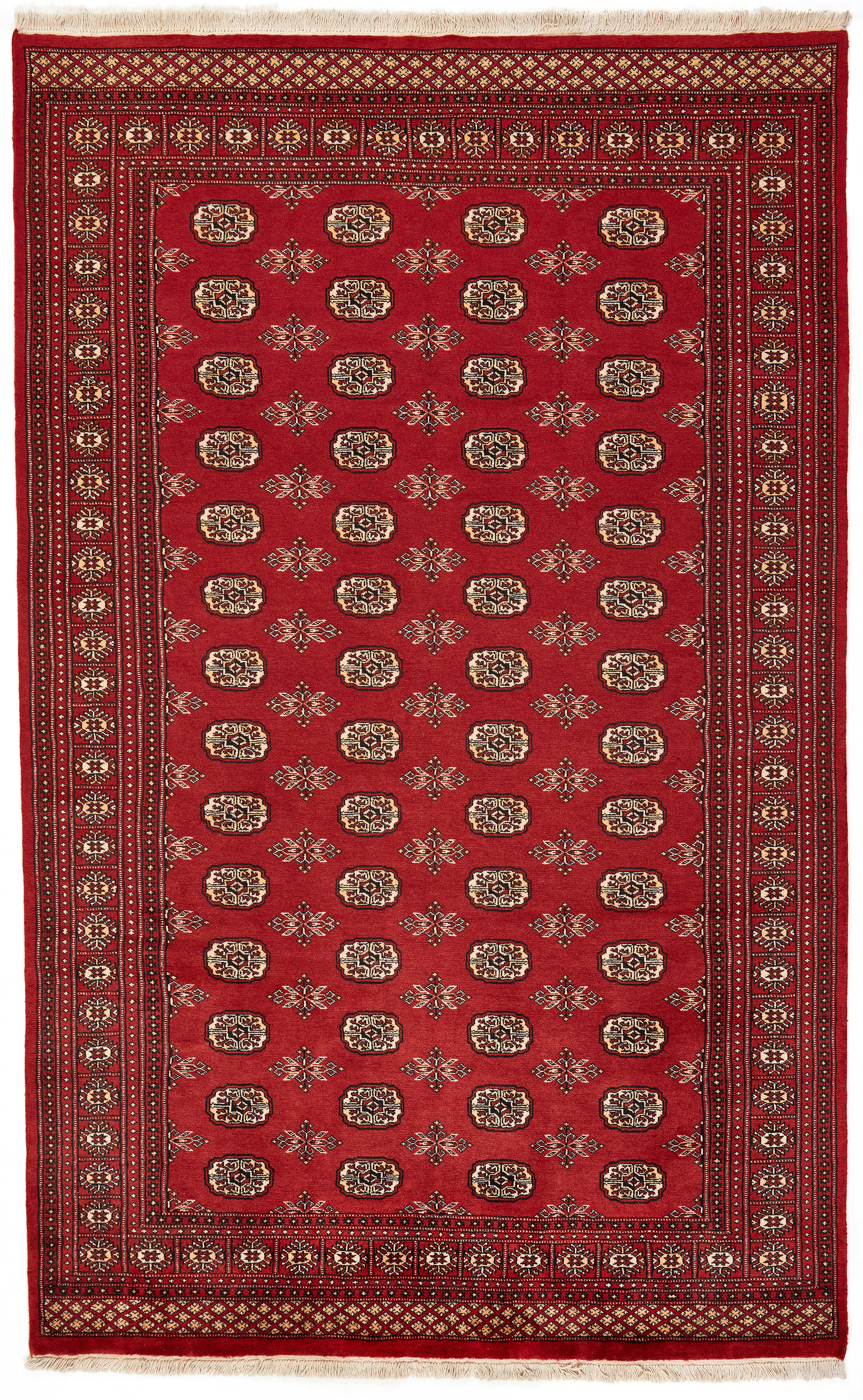 red oriental rug with traditional pattern