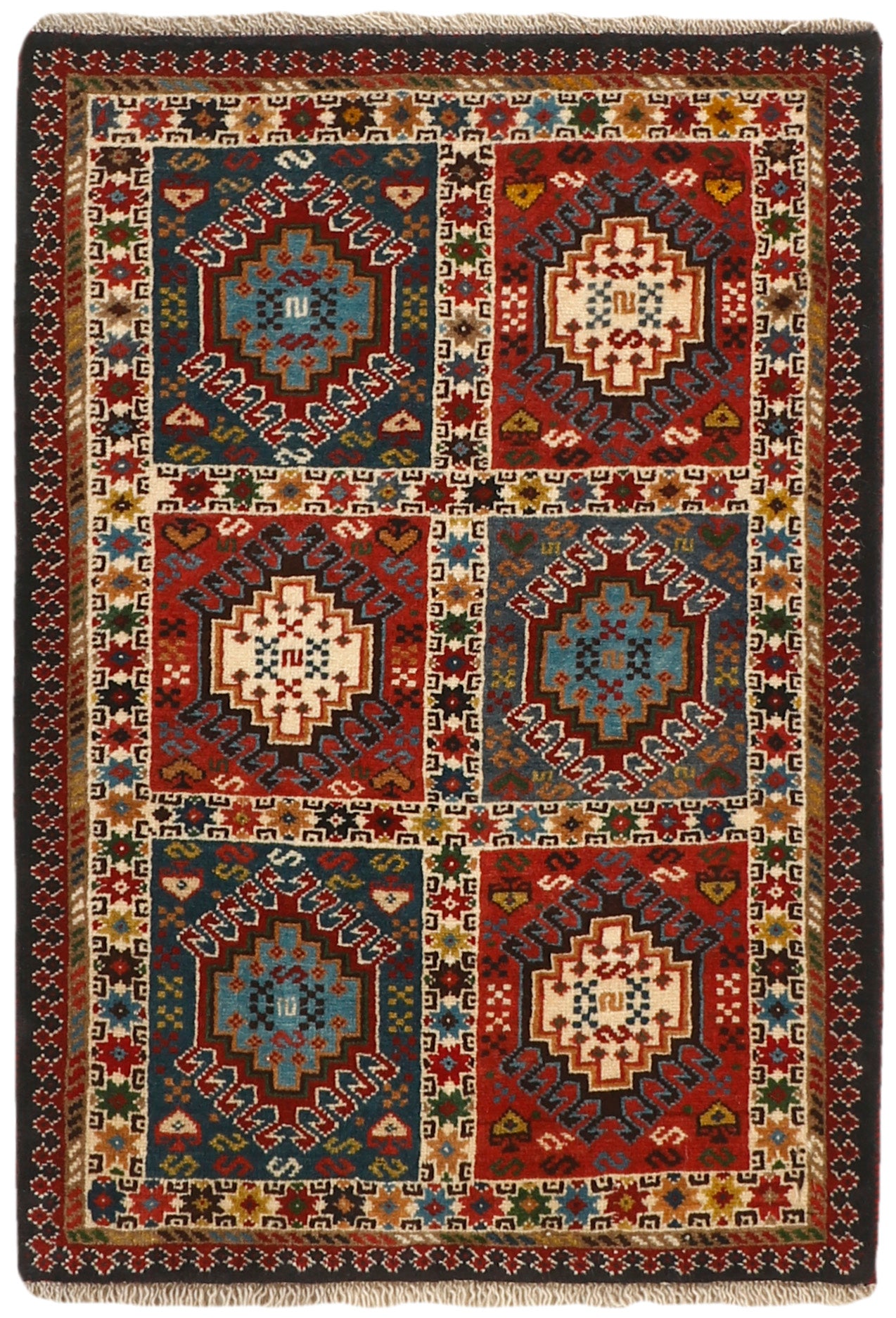 authentic persian rug with a traditional design in multicolour