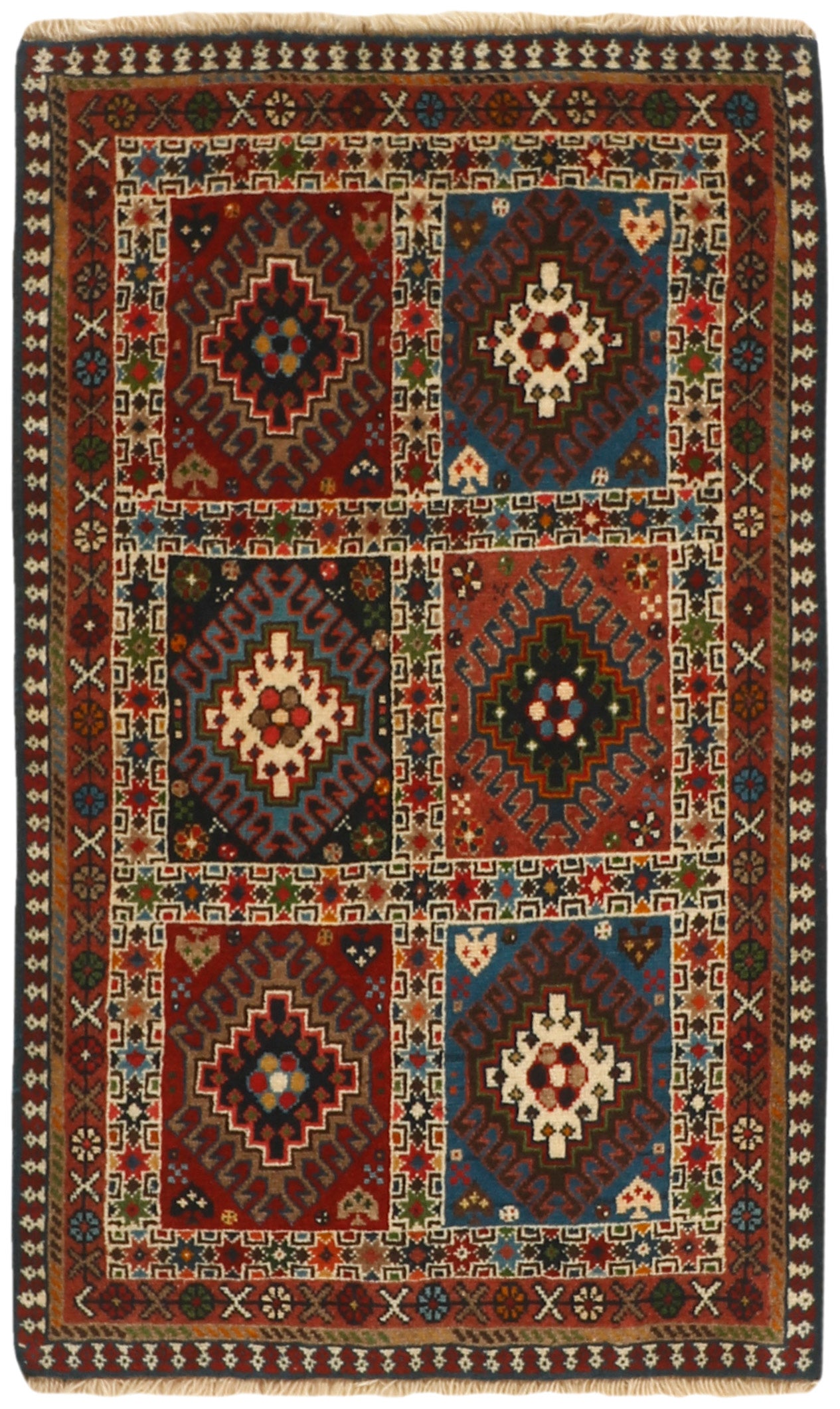 authentic persian rug with a traditional design in multicolour