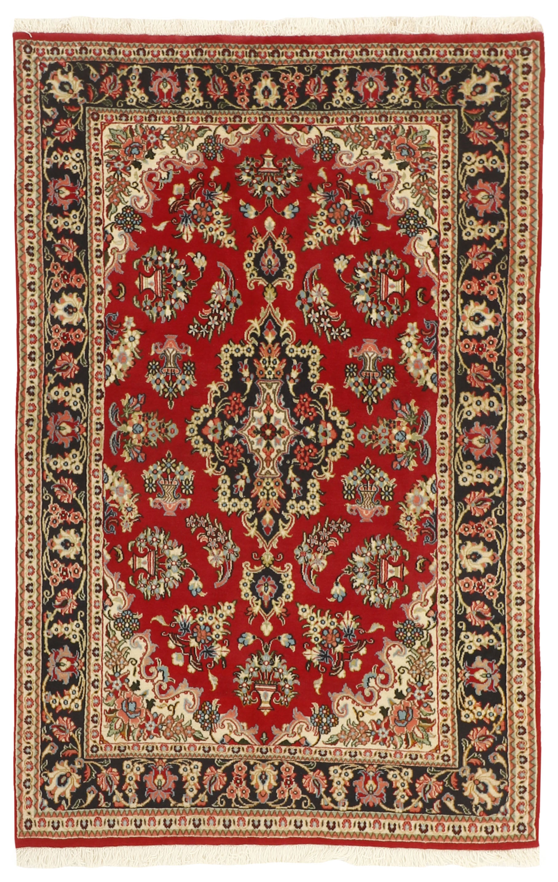 Authentic persian rug with a traditional floral design in red and beige
