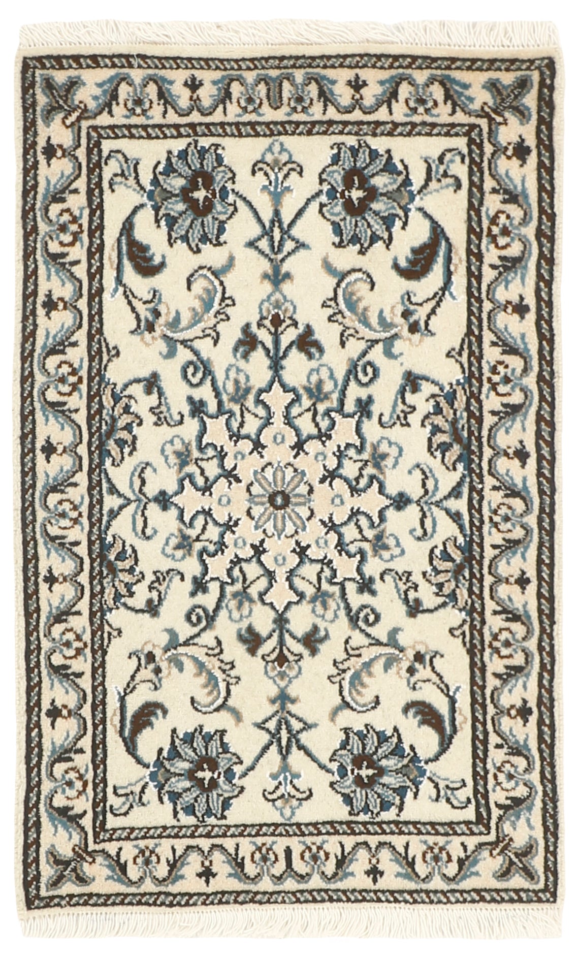 Authentic persian rug with a traditional floral design in beige and blue