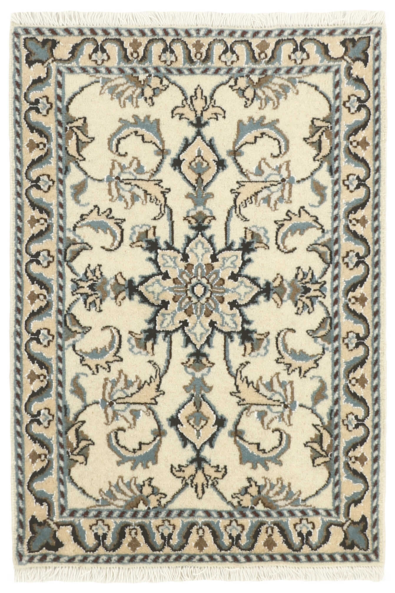 Authentic persian rug with a traditional floral design in beige and blue