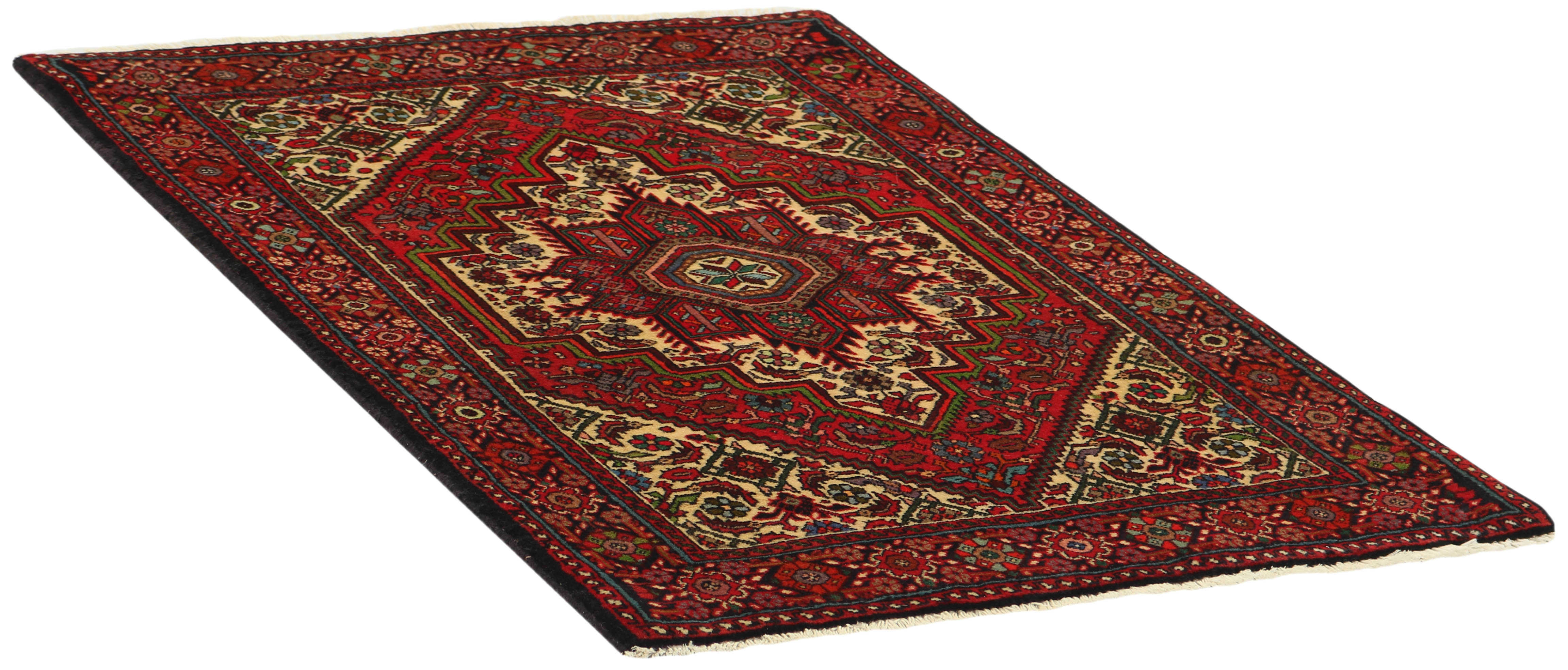 Red and beige persian rug with a floral design