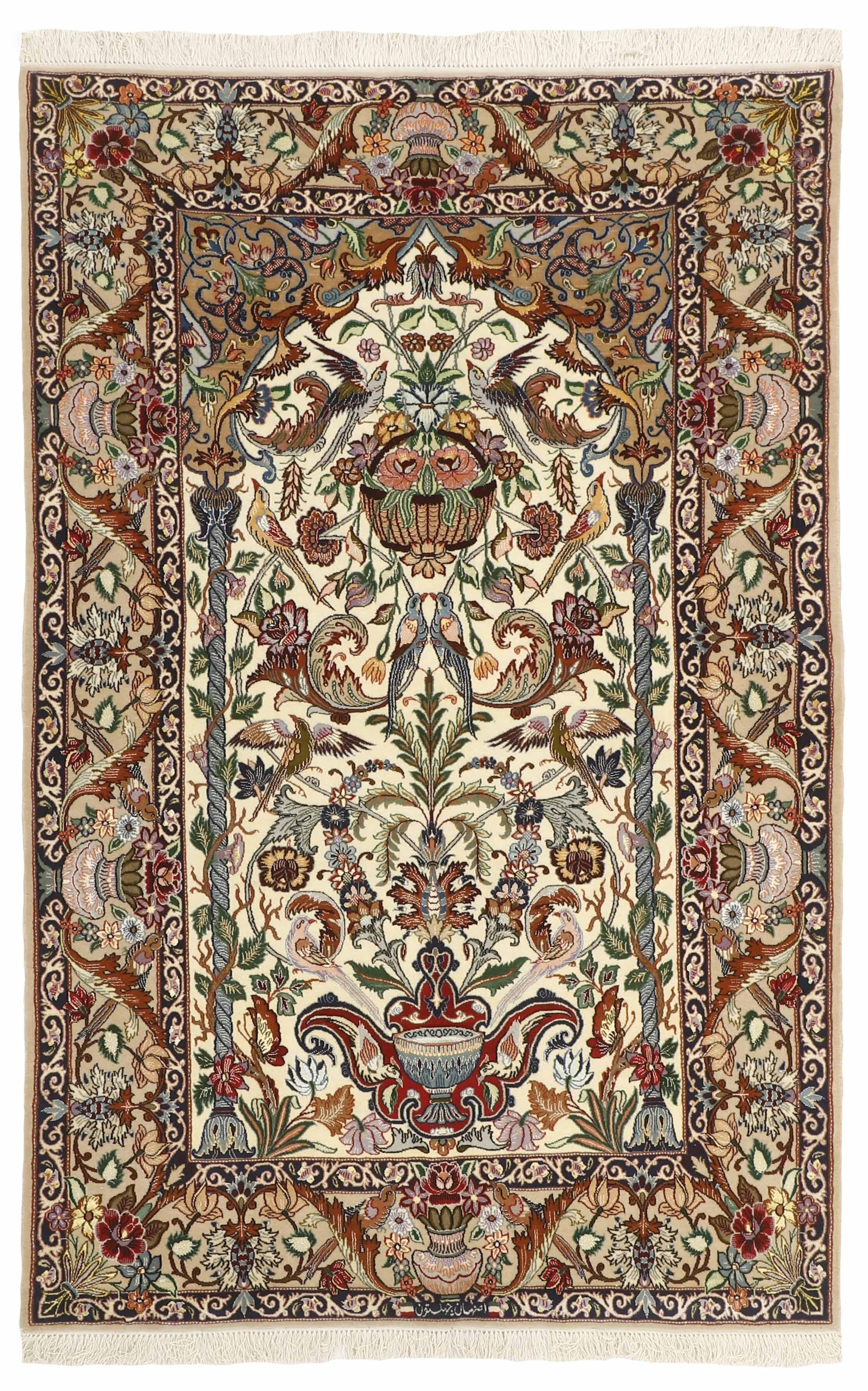 Authentic persian rug with traditional pattern in red, blue, green, beige and brown