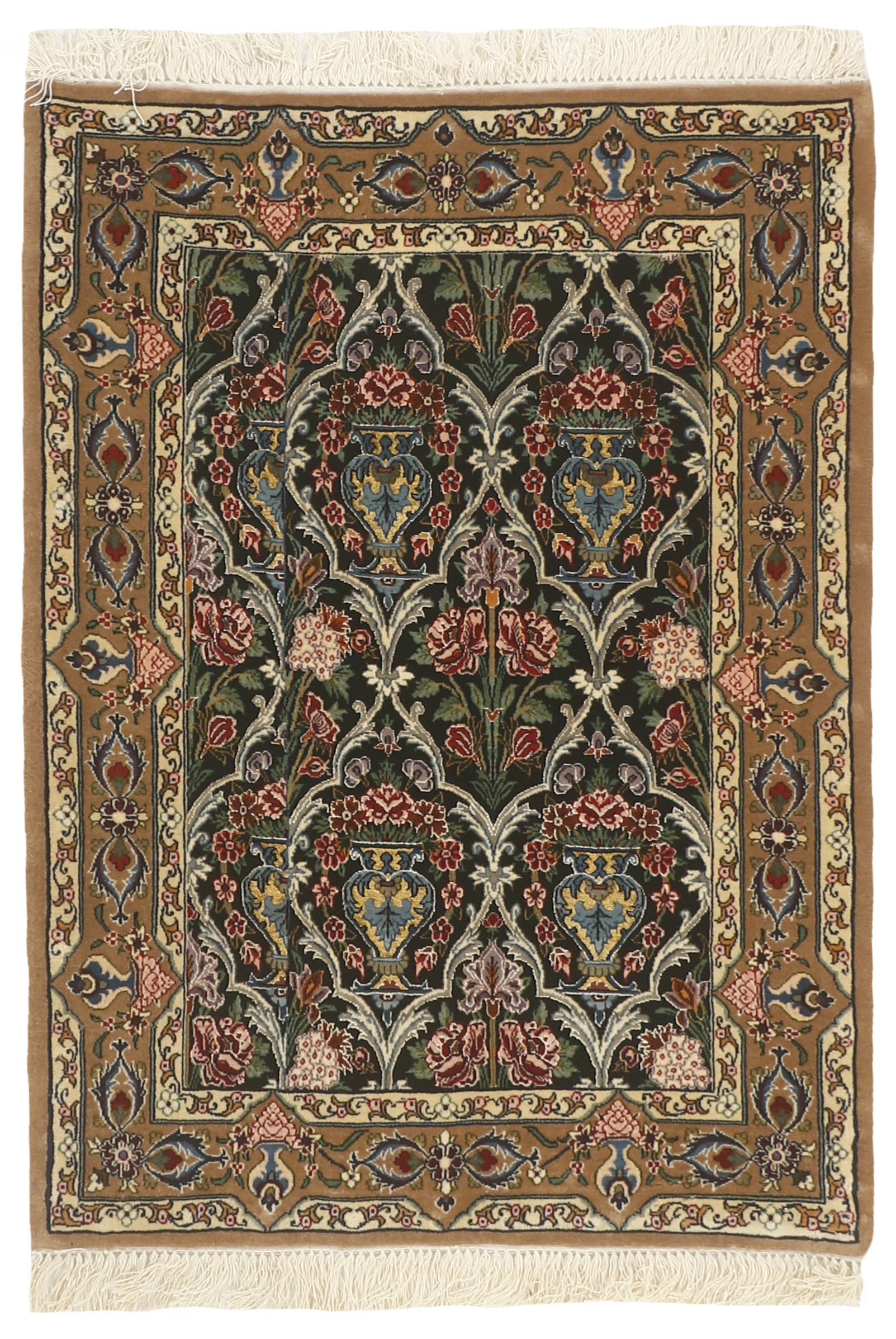 Authentic persian rug with traditional pattern in red, blue, green, beige, brown and black