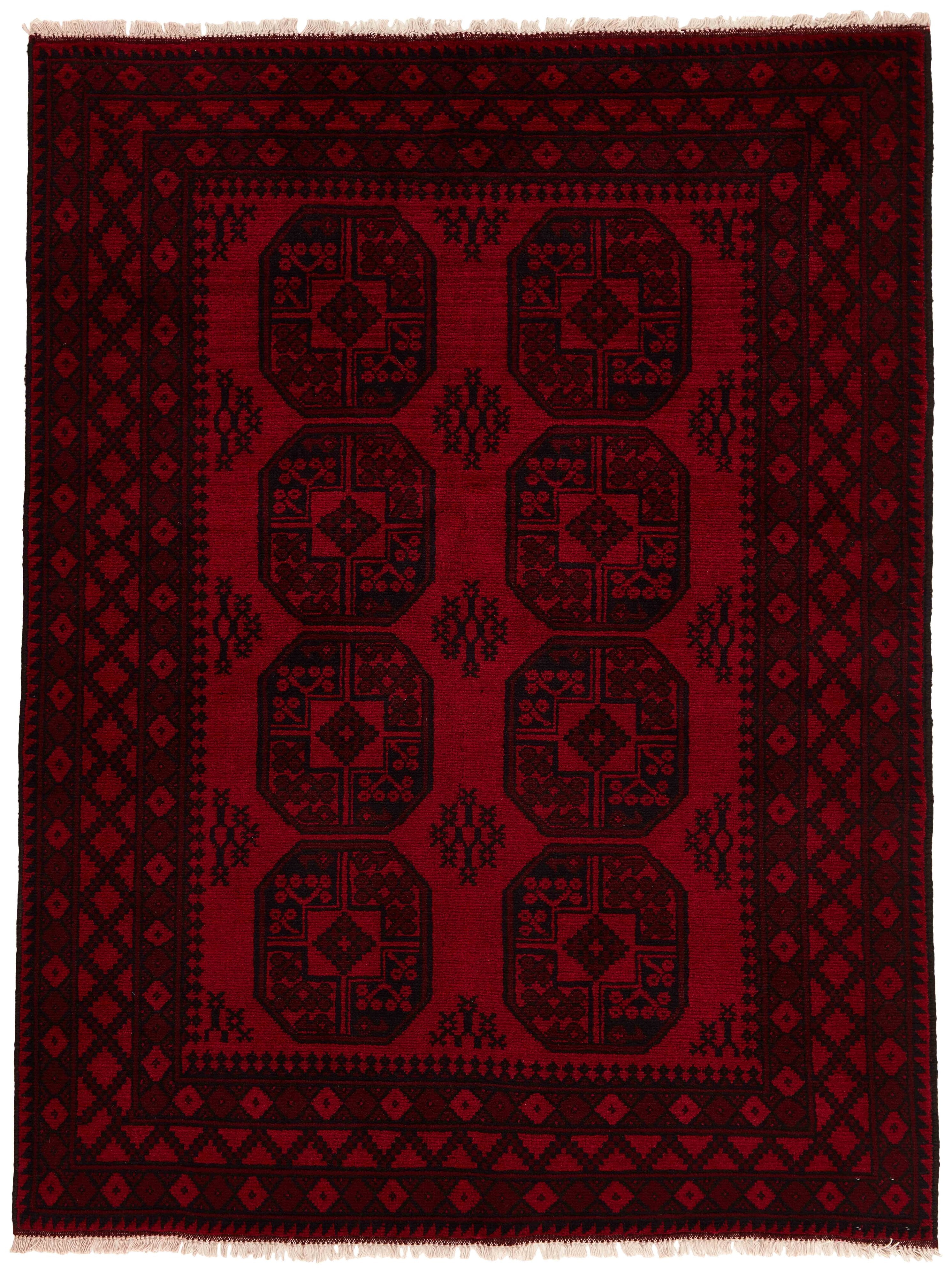 Red oriental rug with traditional Elephant's foot pattern