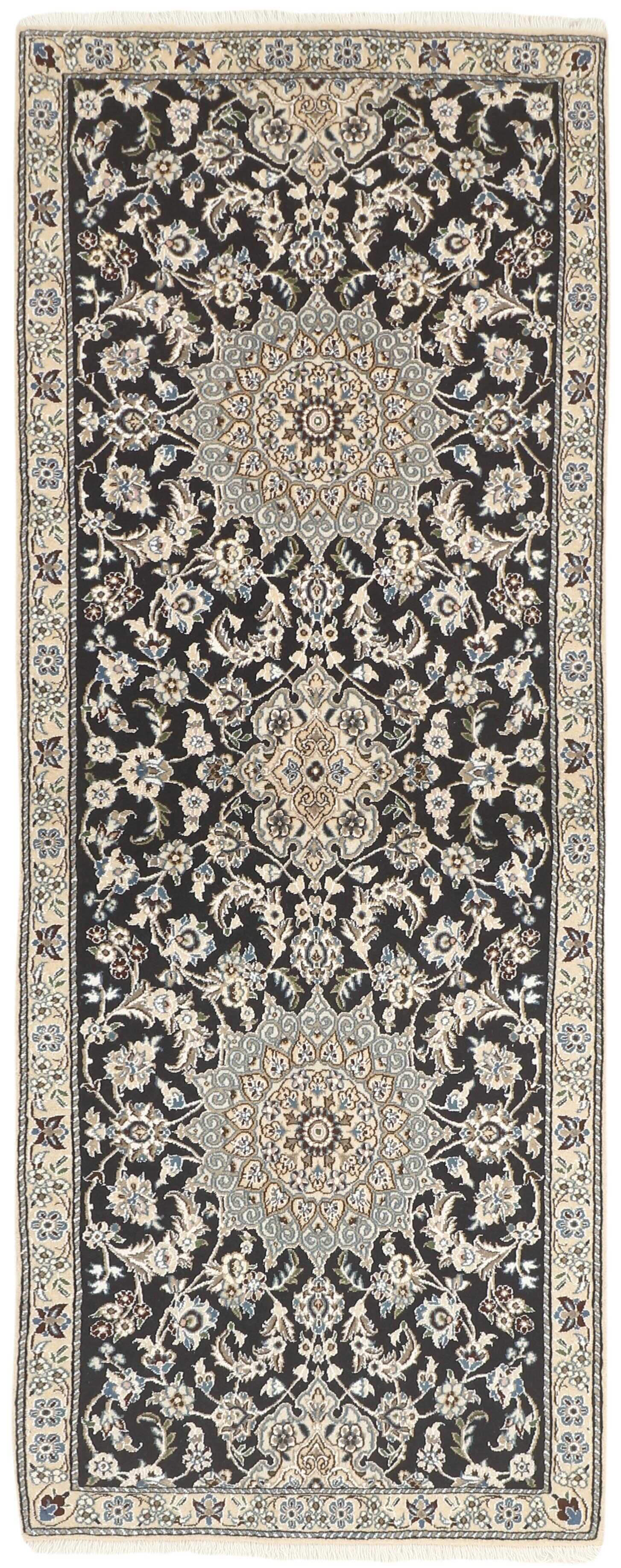 Authentic oriental runner with traditional floral design in blue
