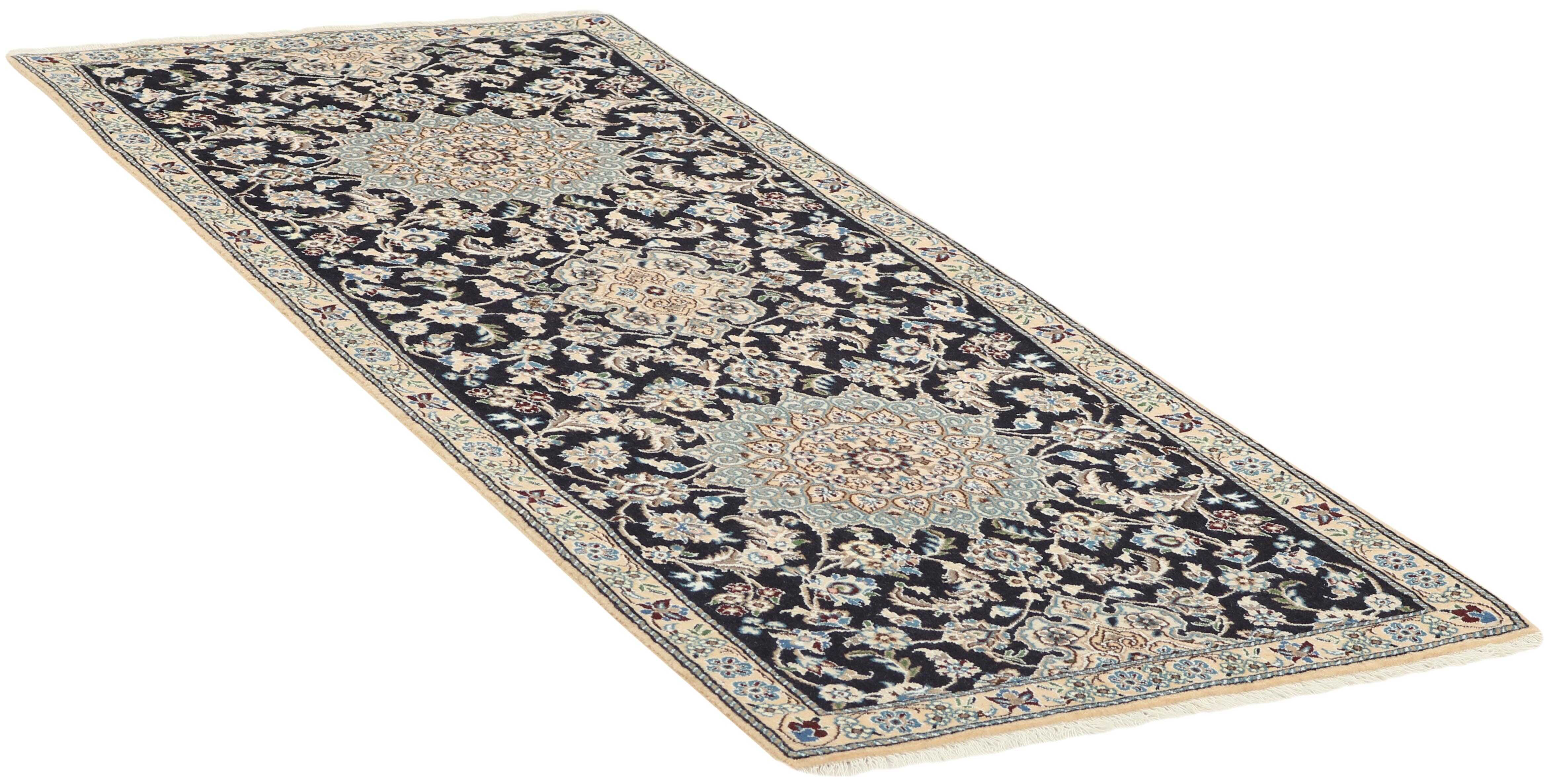 Authentic oriental runner with traditional floral design in blue