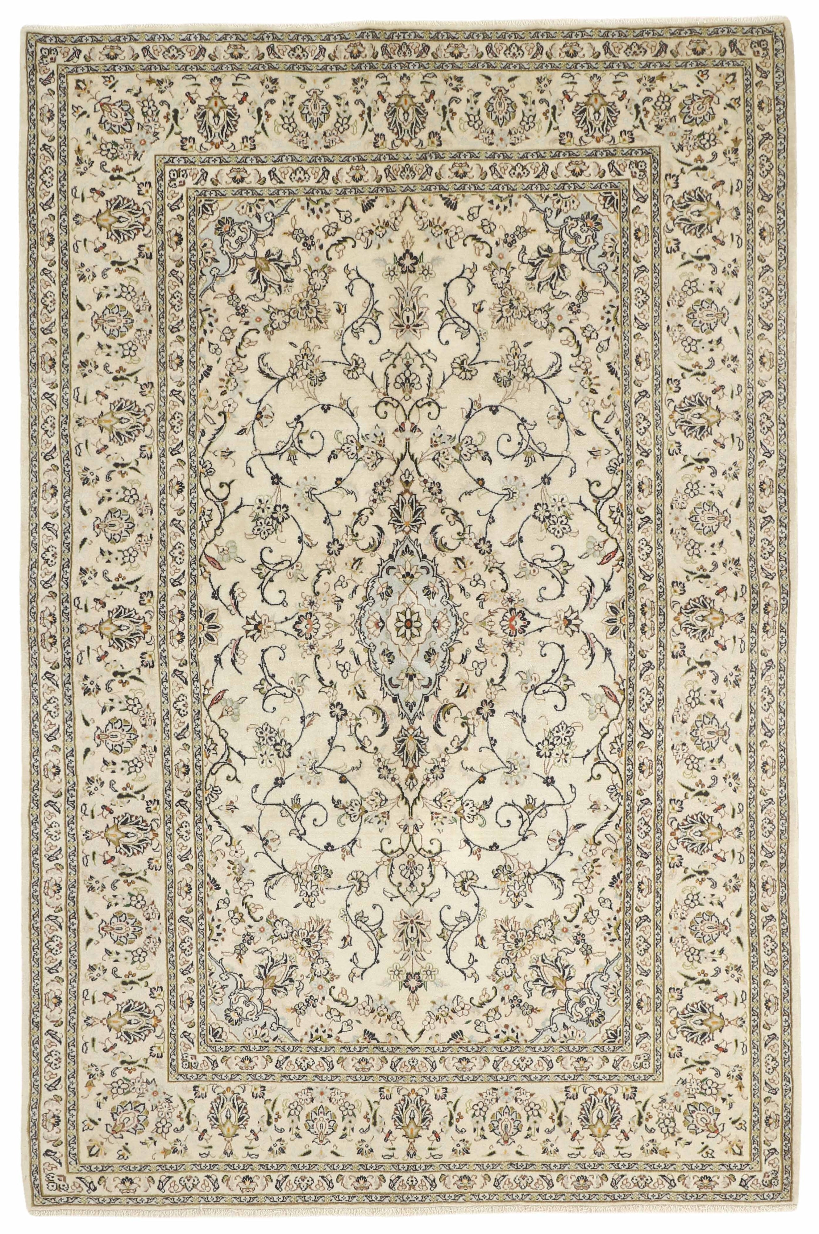 Authentic persian rug with traditional floral design in beige