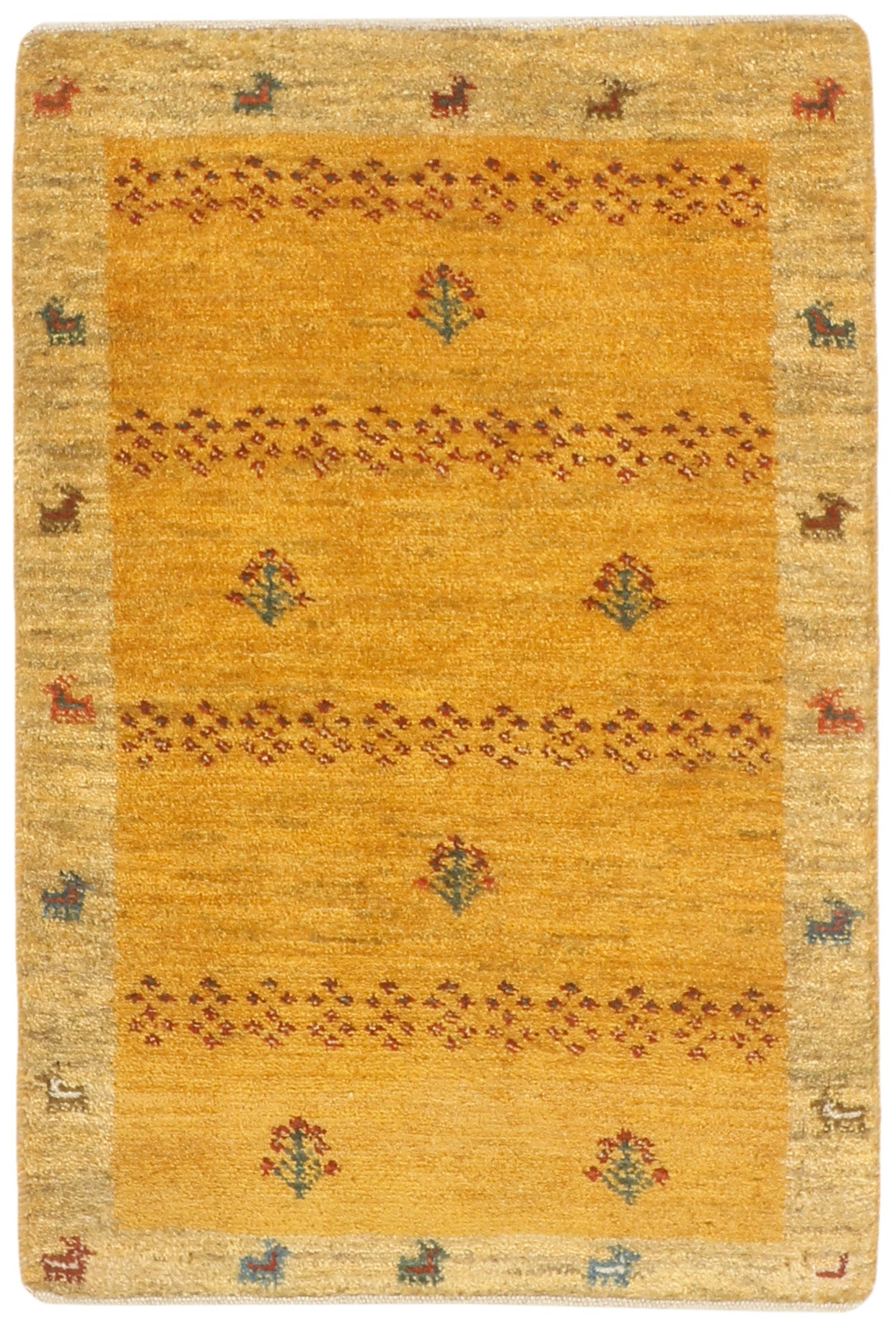 Authentic Persian wool rug with geometric design in beige