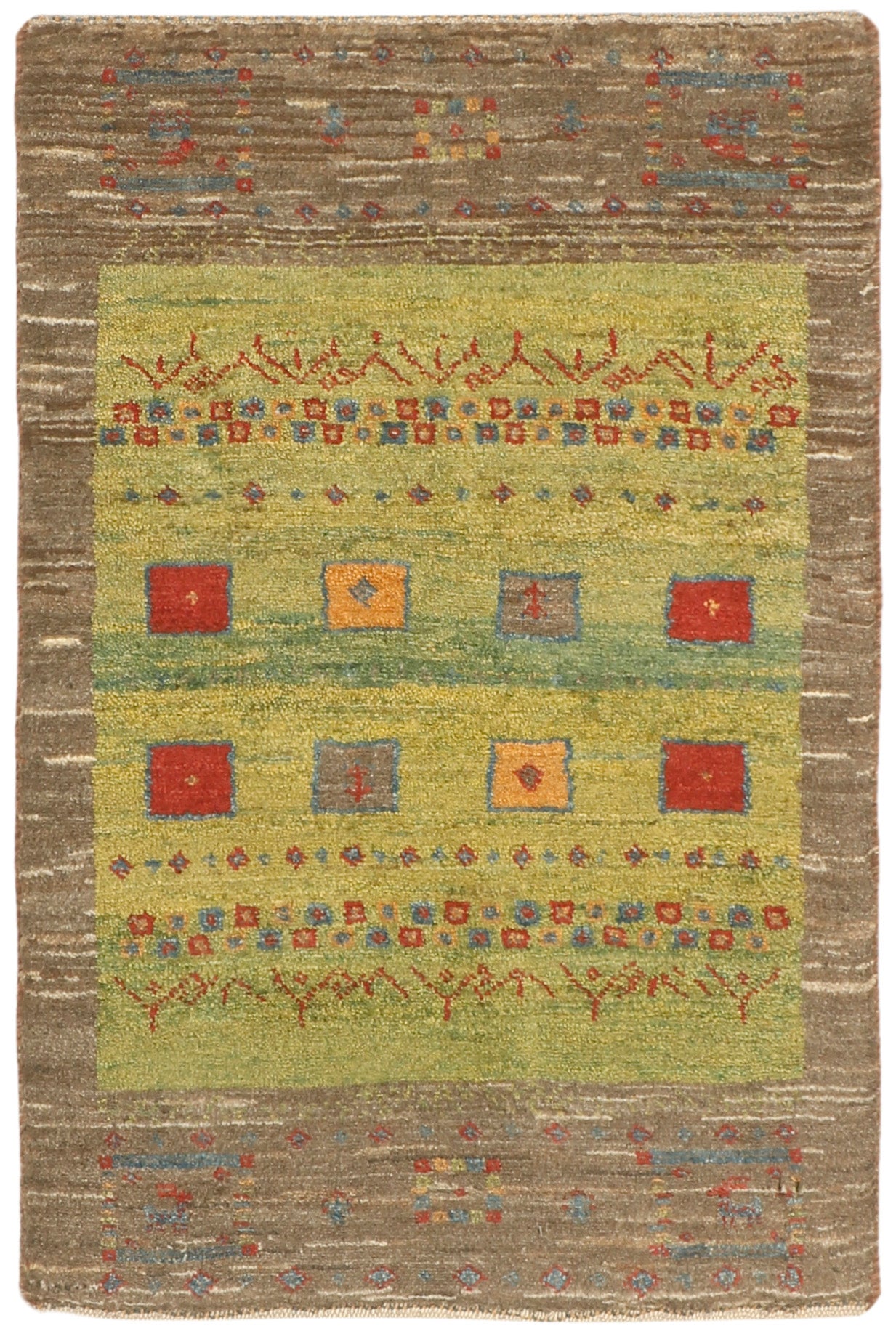 Authentic Persian wool rug with a multicolour geometric design