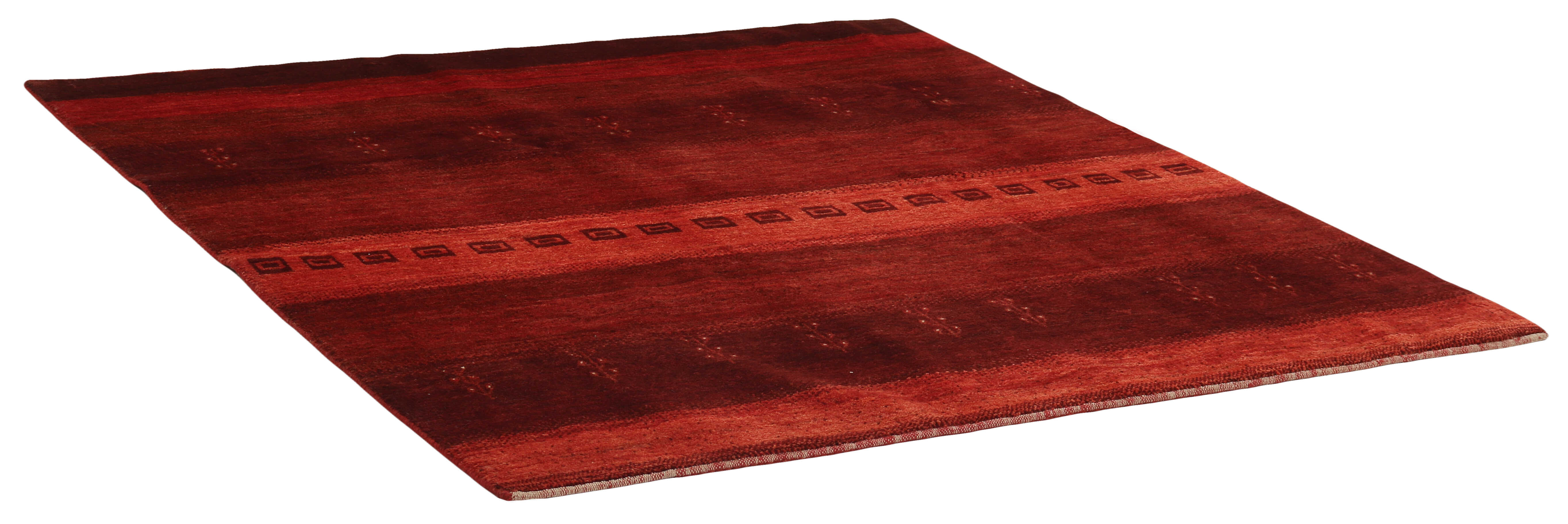 Authentic Persian square rug with a red geometric design