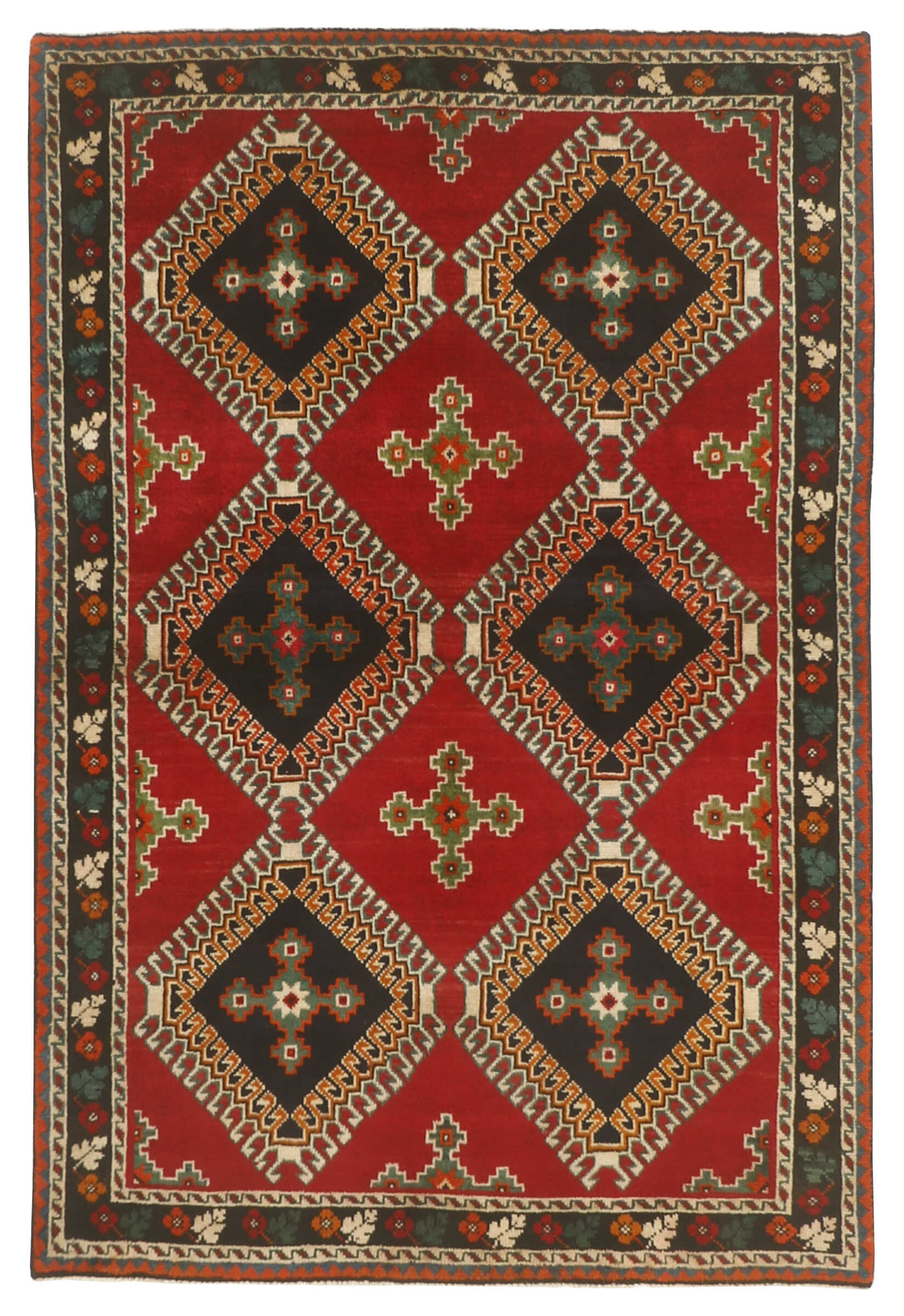 red and black persian rug with geometric design