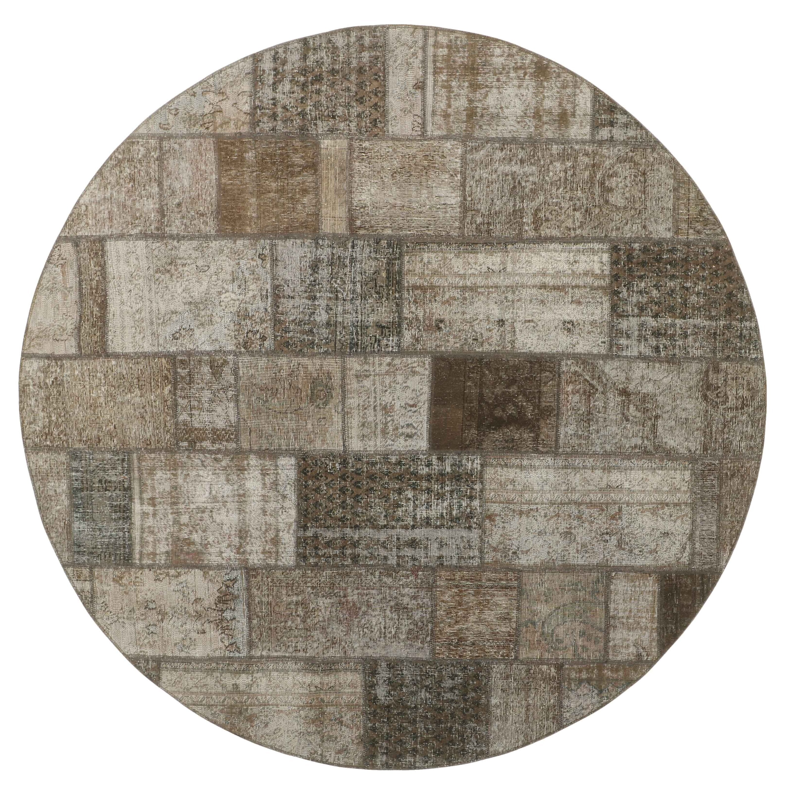 Authentic grey patchwork persian circle rug