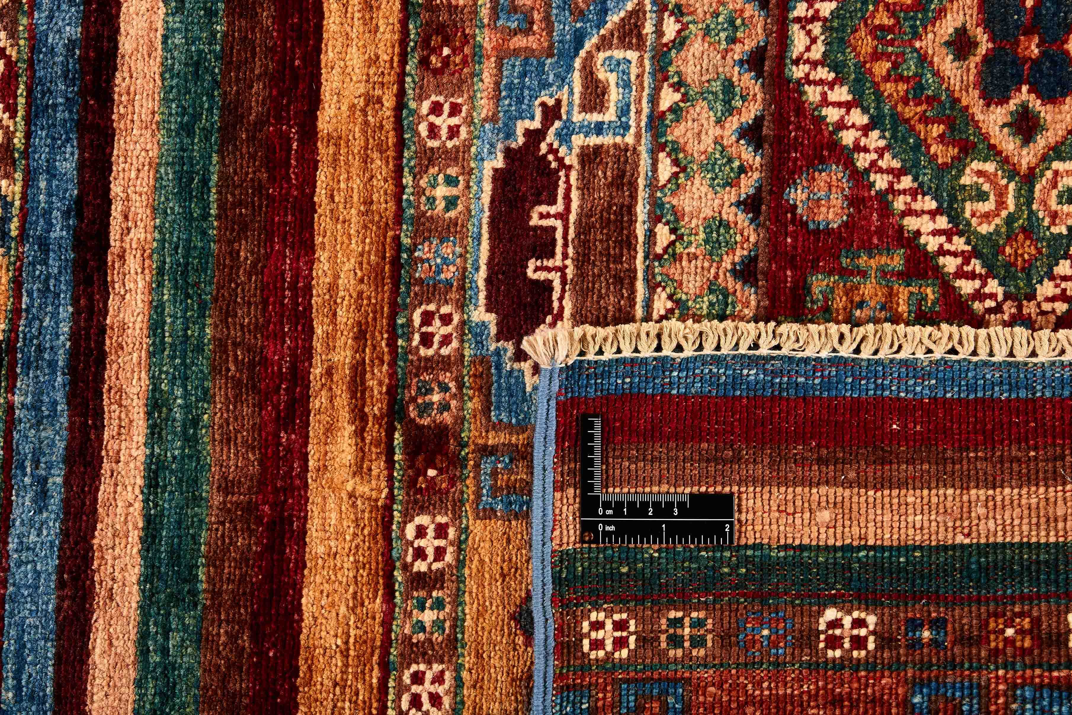 Authentic oriental runner with traditional pattern in multicolour
