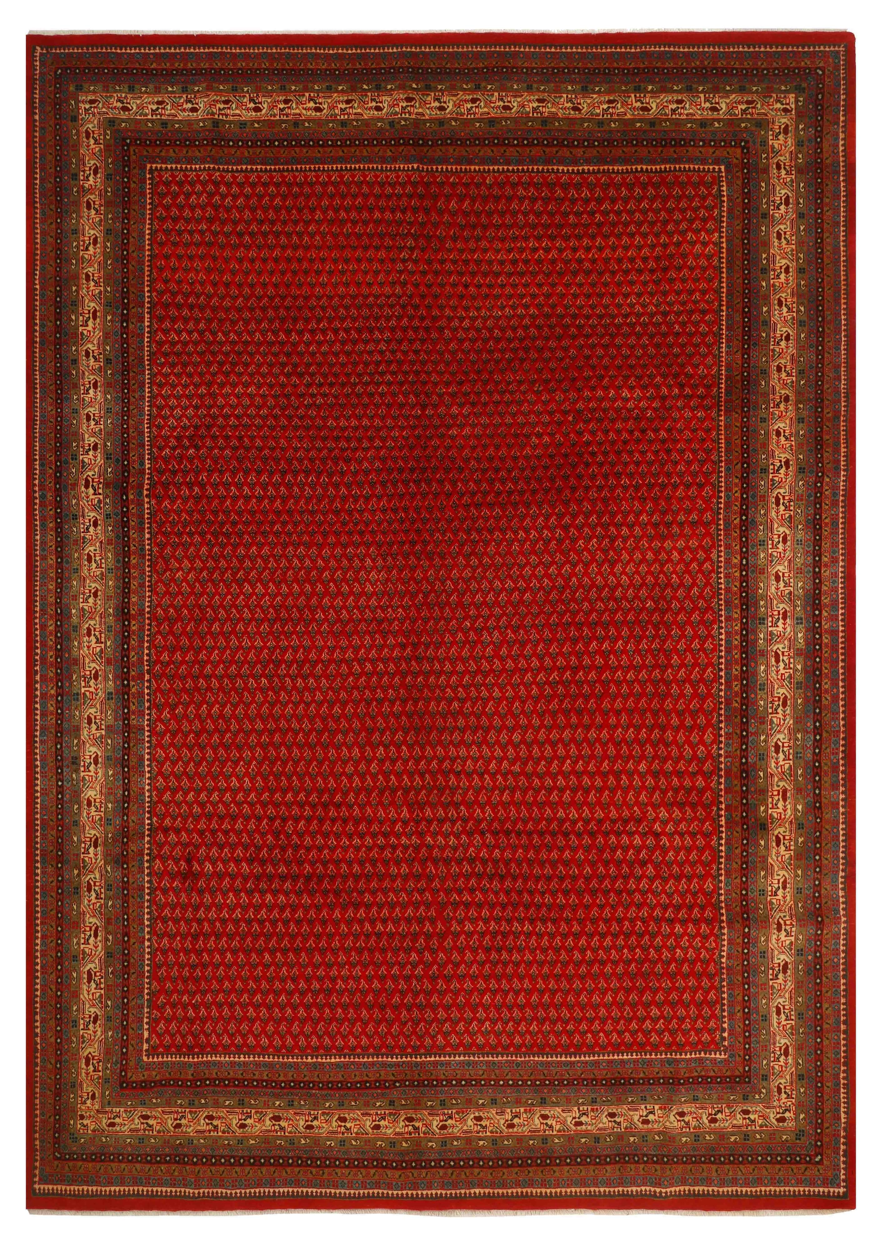 authentic persian rug with all-over traditional design in red, beige and blue