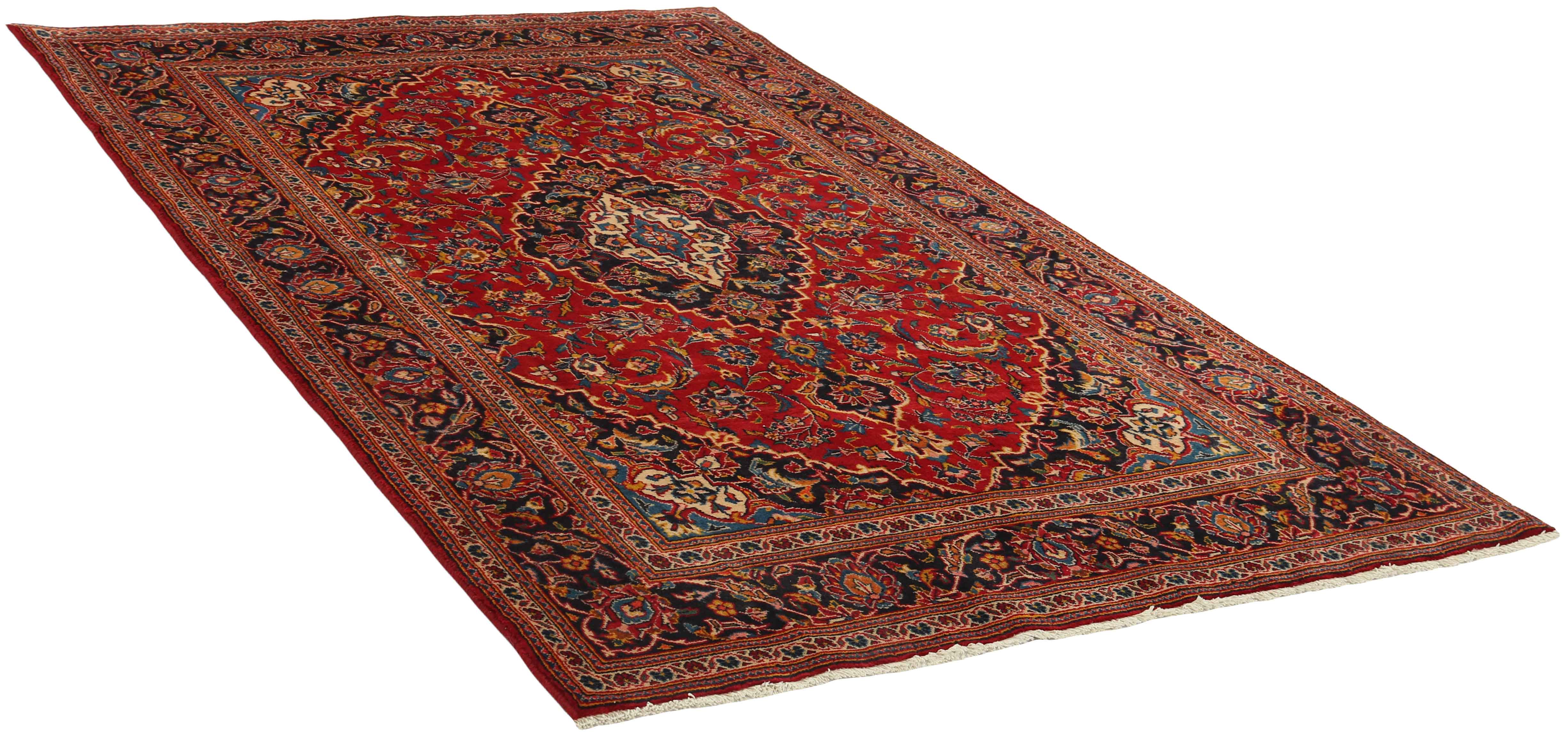 Authentic persian rug with traditional floral design in red and blue