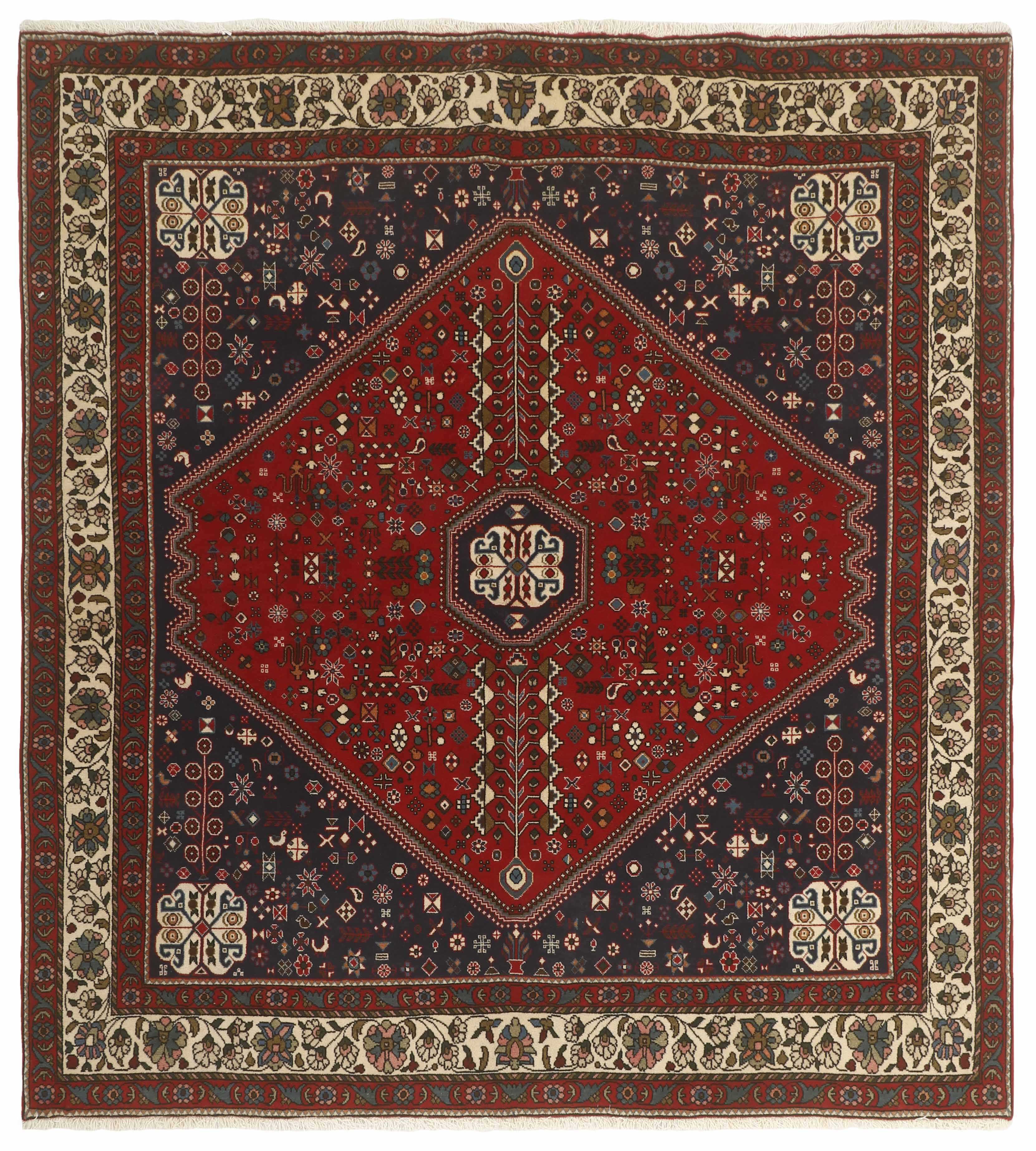 Authentic persian rug with traditional tribal geometric design in red 