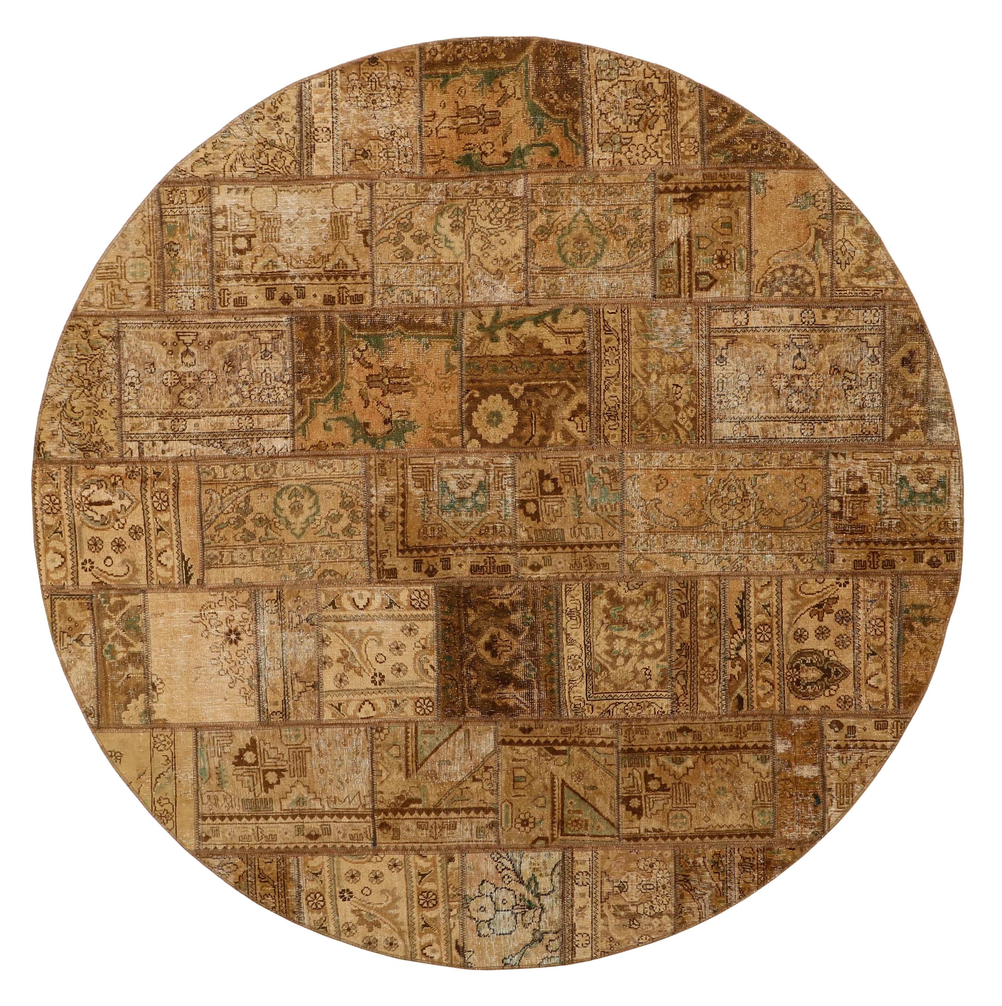 Authentic beige patchwork persian circle rug